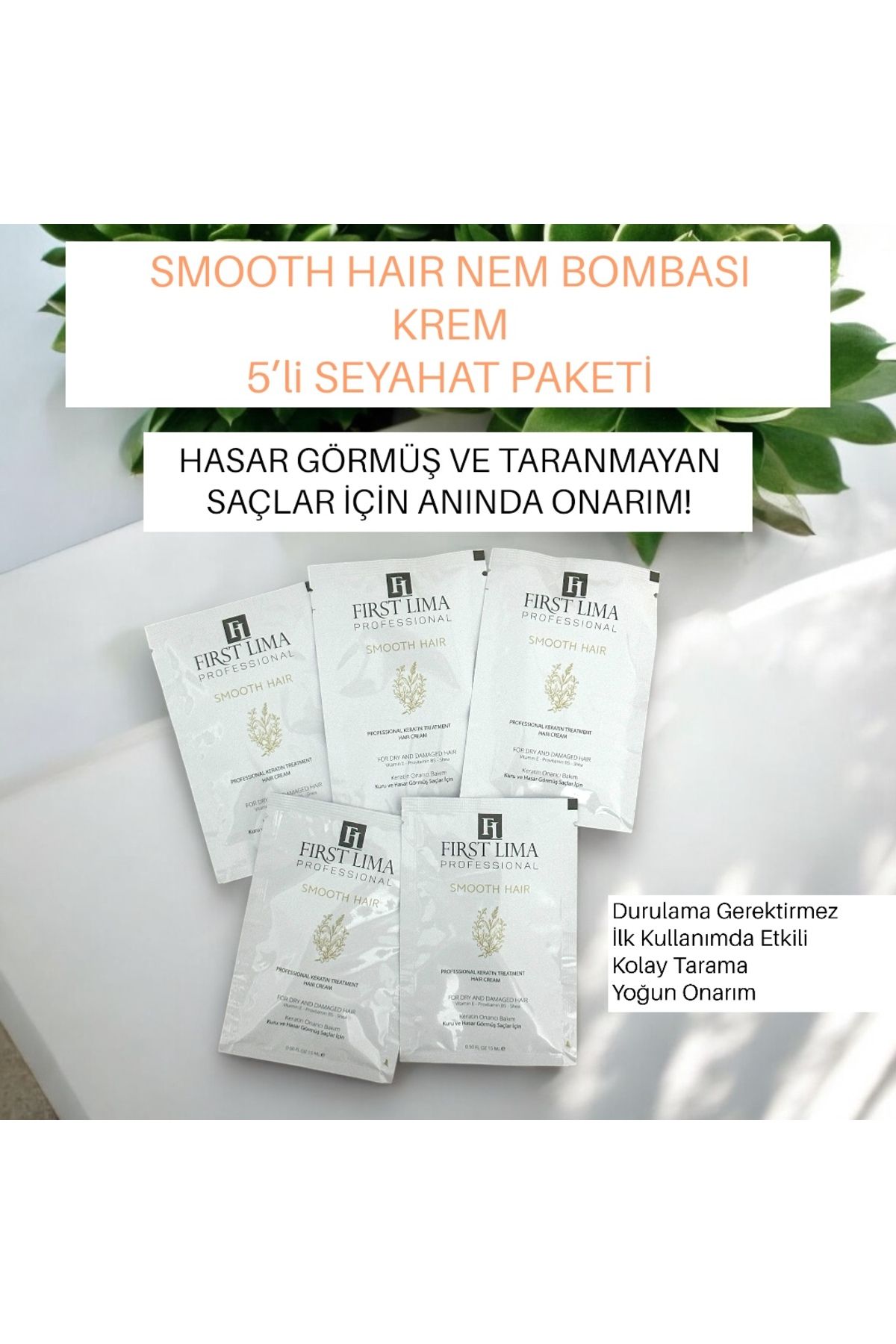 First Lima Professional-Smooth Hair Moisture Bomb Cream Travel Pack Instant Repair for Dry and Damaged Hair 5*15ml 3
