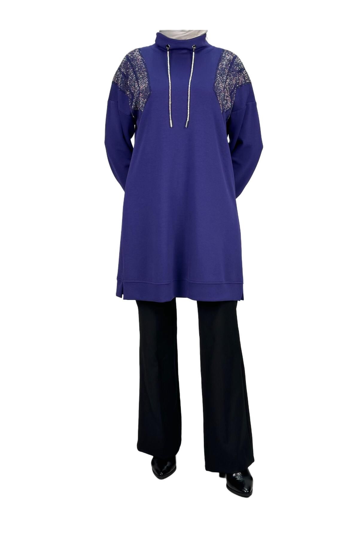 ottoman wear-Plus Size Tunic with Purple Stones - Otw2116 2