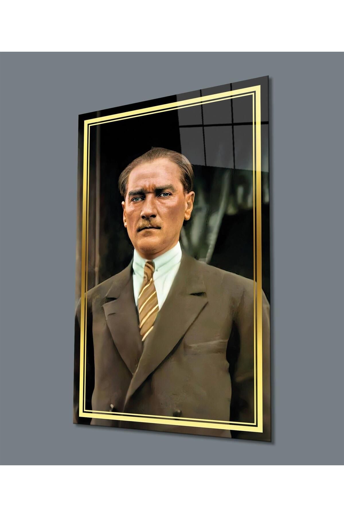 idealizbiz Atatürk Portre Cam Tablo Hediyelik Büyük Tablo Ev Ofis Dekoru