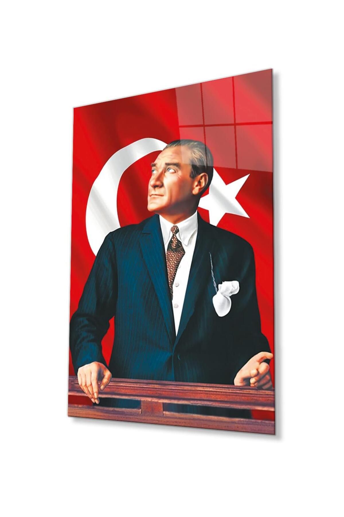 idealizbiz Atatürk Cam Tablo 4mm Dayanıklı Temperli Cam, Atatürk Glass Wall Art