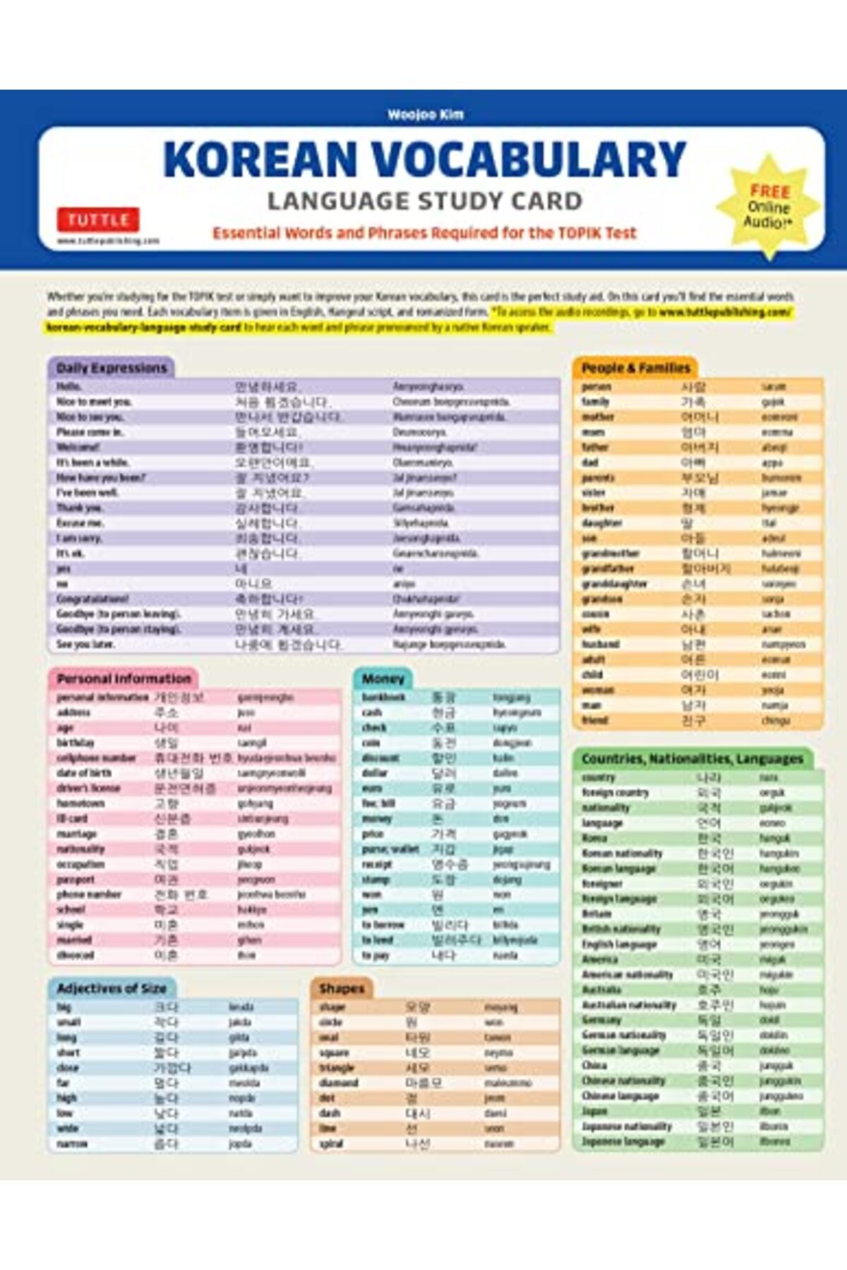 Tuttle Publishing-Korean Vocabulary Language Study Card Essential Words And Phrases Required For The Topik Test Incl 1