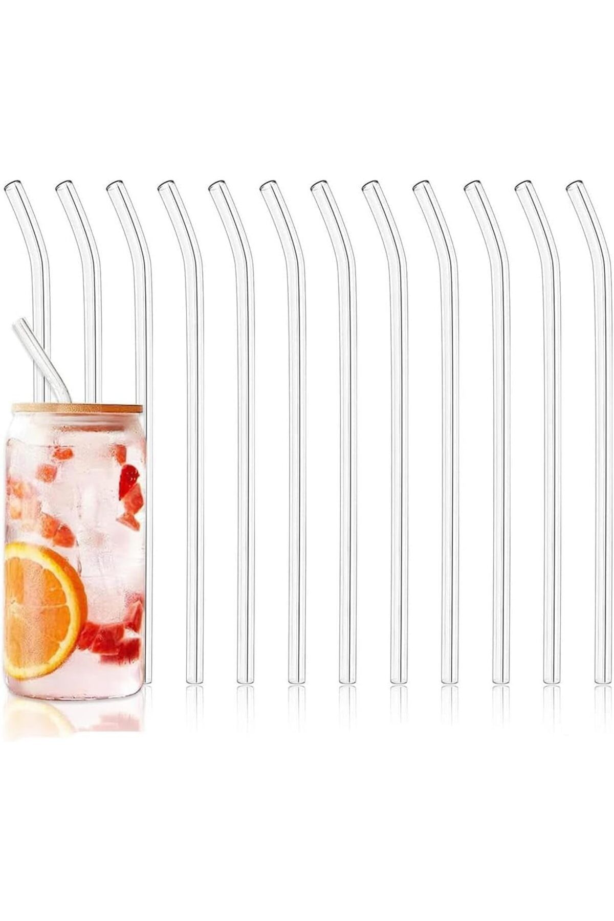 yenibagshop 12 Adet Şeffaf Cam Eğimli Pipet - Cam Pipet 12'li