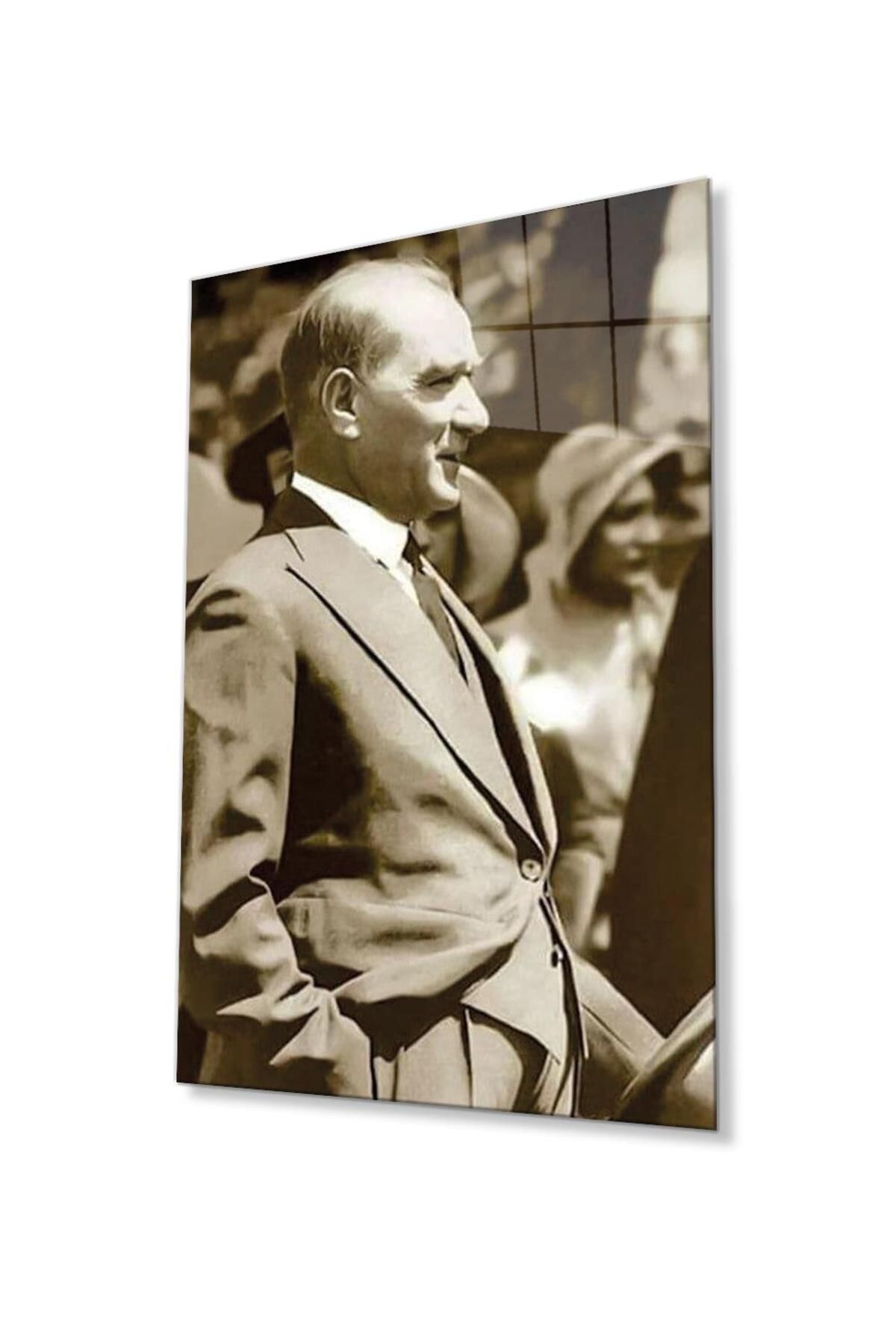 idealizbiz Atatürk Cam Tablo 4mm Dayanıklı Temperli Cam, Atatürk Glass Wall Art