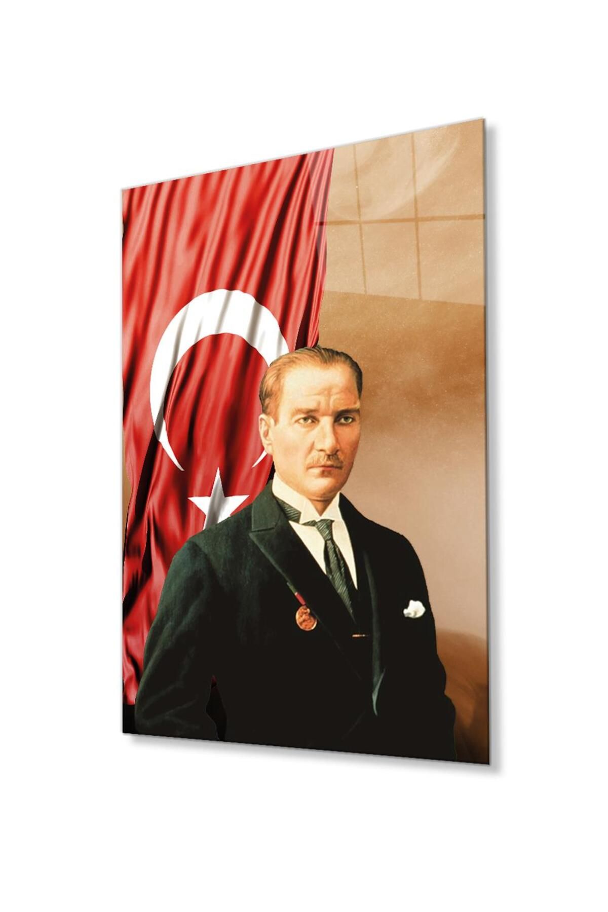 idealizbiz Atatürk Cam Tablo 4mm Dayanıklı Temperli Cam, Atatürk Glass Wall Art