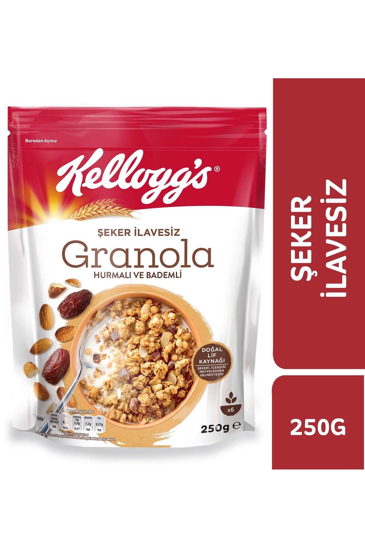Kellogg's-250 جرام جرانولا غير مضاف - مع التمر واللوز، يحتوي على 43% شوفان، مصدر ألياف 3