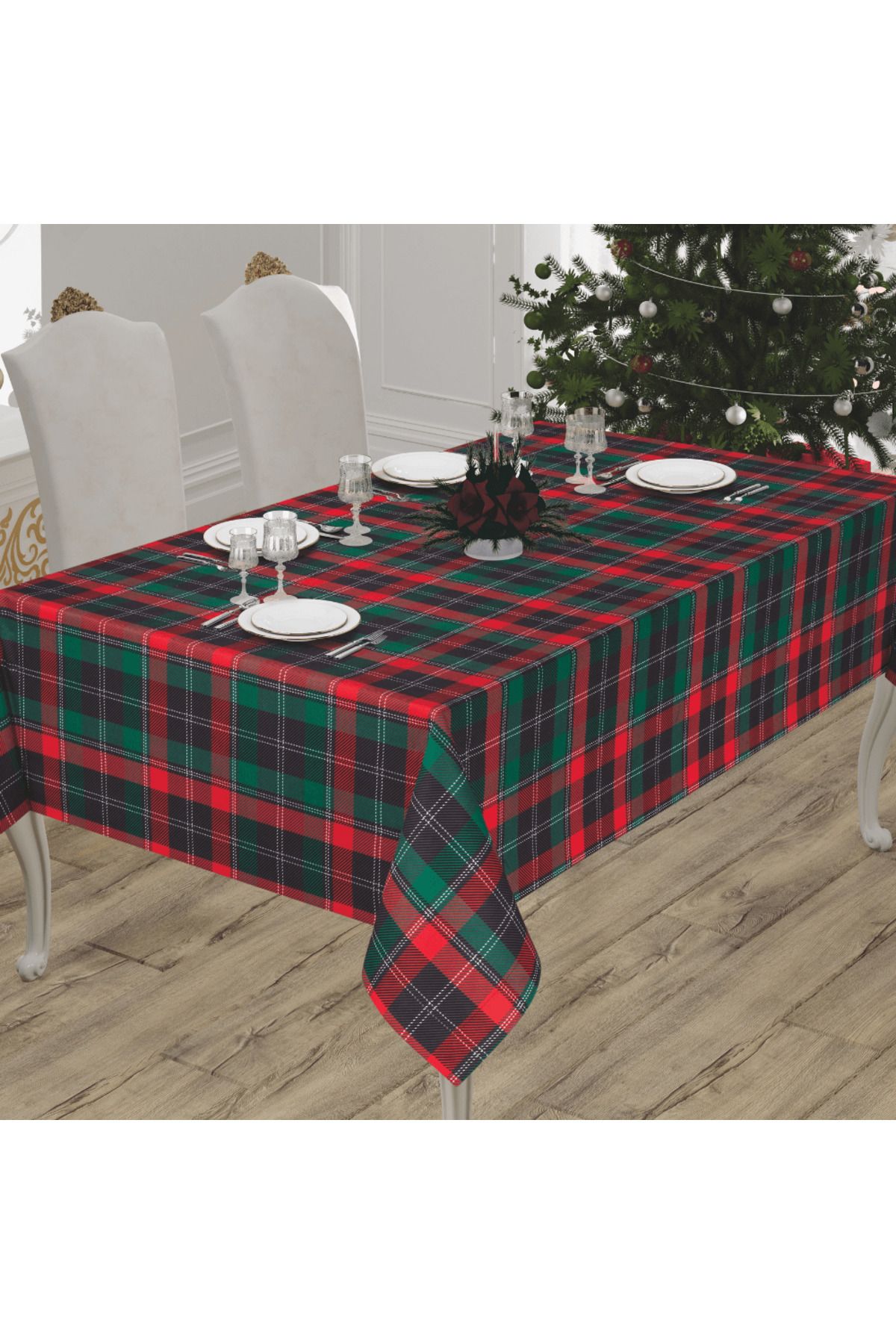 Solinas Collection-Christmas Plaid Pattern Red Green Tablecloth 2