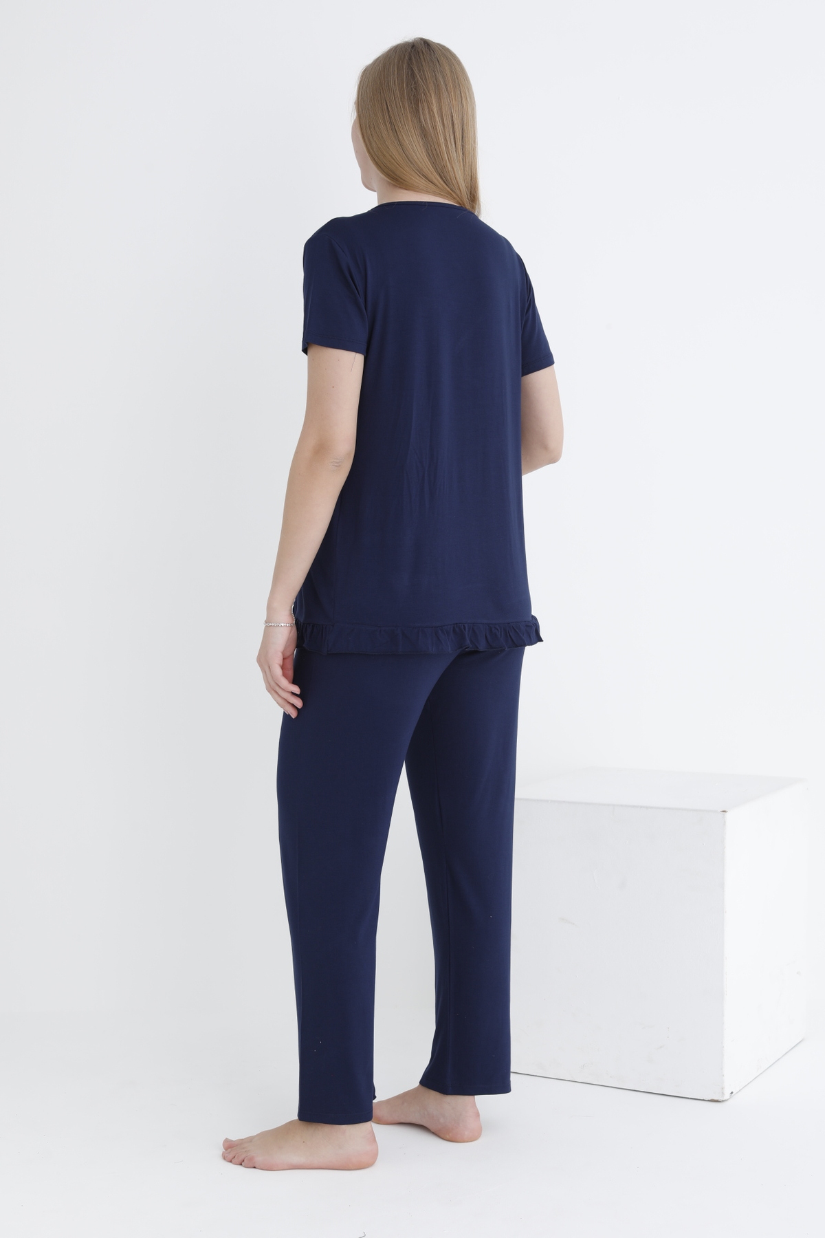 Miss Dünya Lissa Sabahlıklı Fırfır Detaylı Kısa Kol Emzirmeye Uygun Hamile ve Lohusa Pijama Takımı fotoğrafı 7 (önizleme)