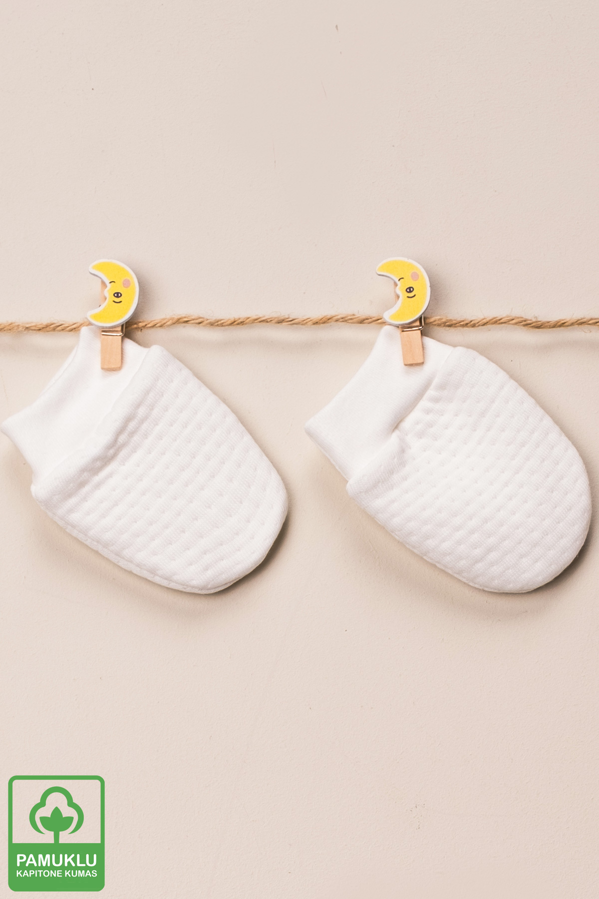 Miniel Unisex Bebek Yenidoğan Organik Pamuklu Kapitone Kumaş Bebek Eldiveni 3 Çift  Set fotoğrafı 3 (önizleme)