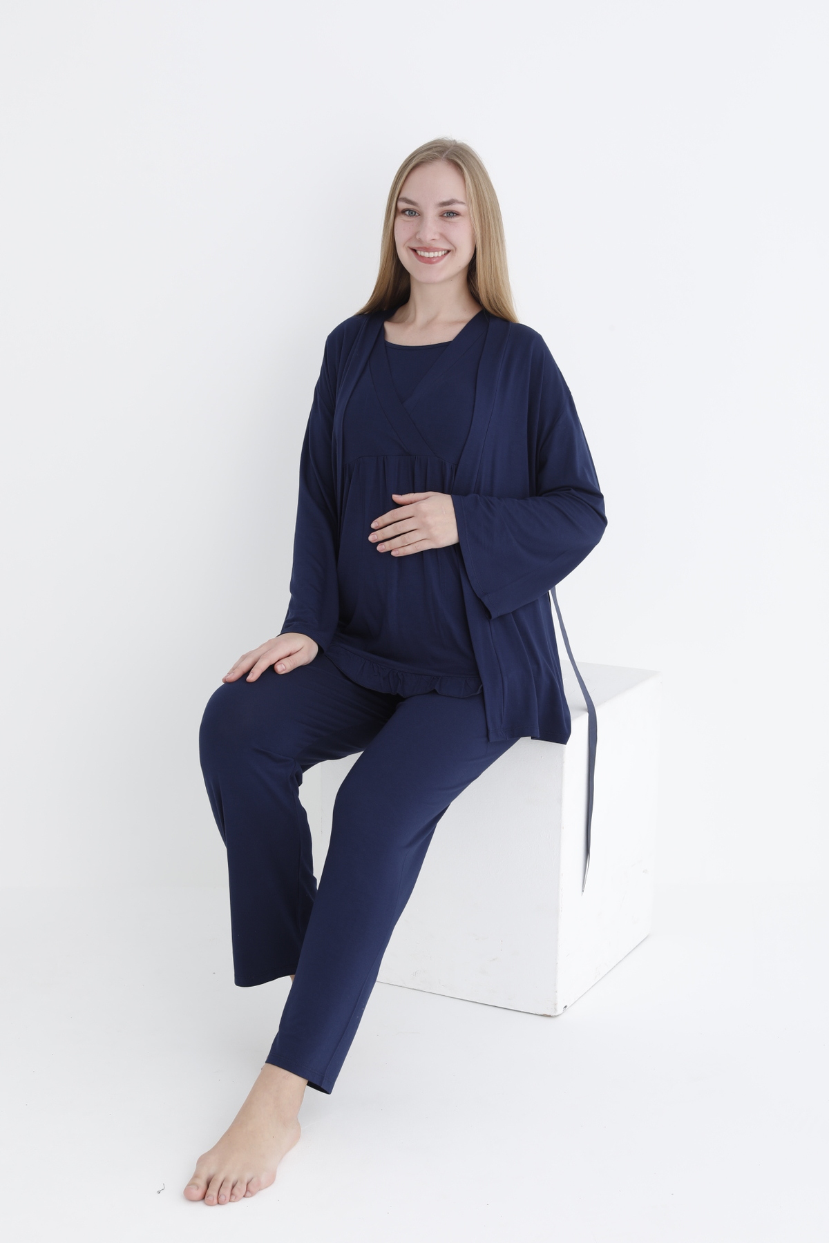 Miss Dünya Lissa Sabahlıklı Fırfır Detaylı Kısa Kol Emzirmeye Uygun Hamile ve Lohusa Pijama Takımı fotoğrafı 4 (önizleme)