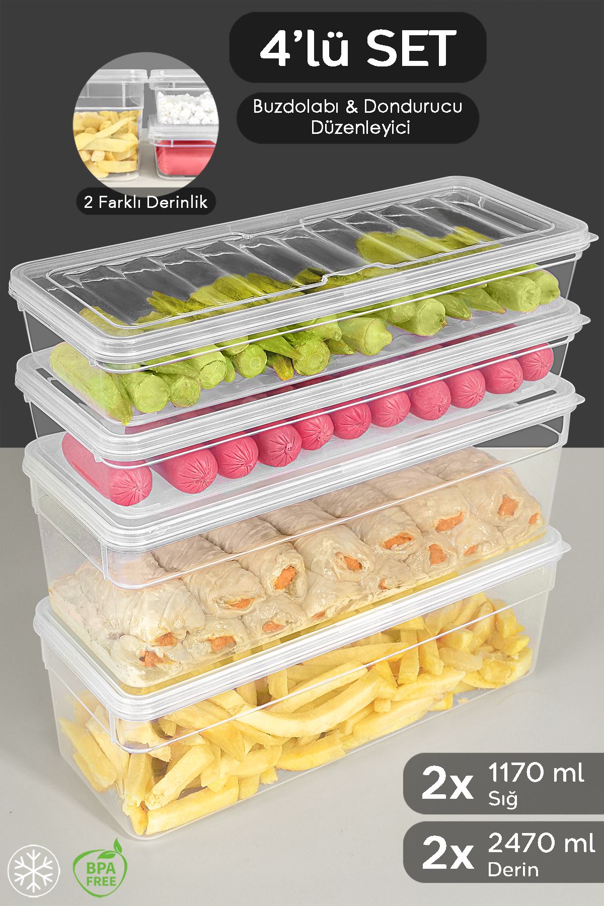 Meleni Home-Set of 4 Supply Storage Containers - Clear Lid, Microwave Compatible Organizer L 1