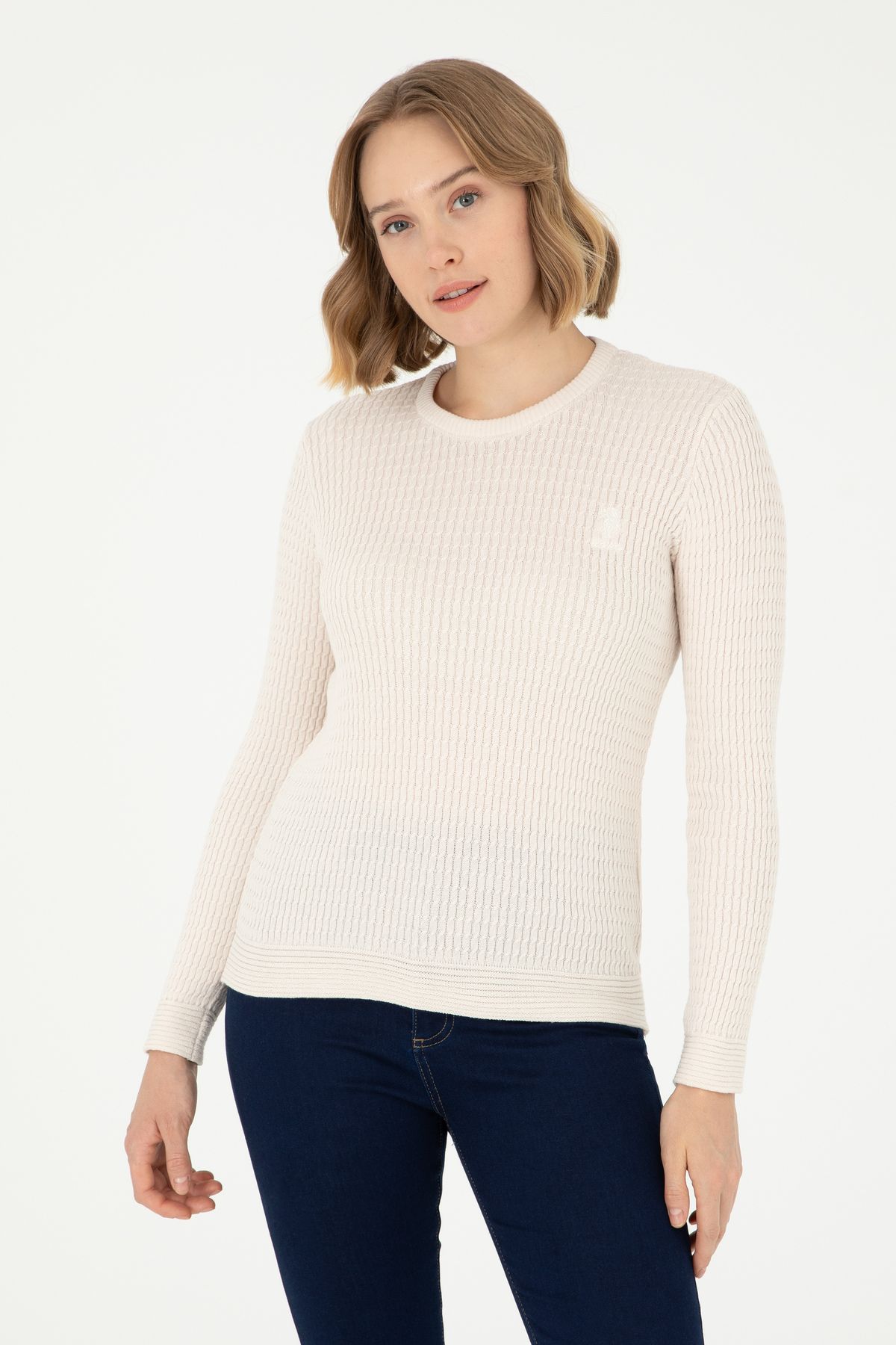 U.S. Polo Assn.-Women's Cream Crew Neck Basic Sweater 6