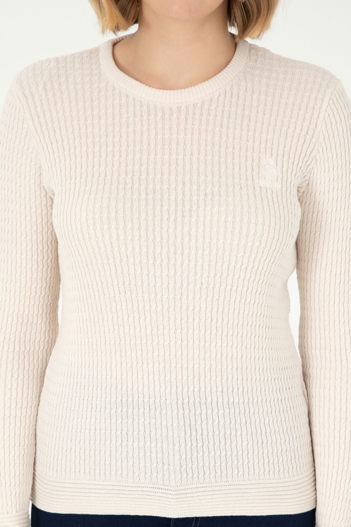 U.S. Polo Assn.-Women's Cream Crew Neck Basic Sweater 2