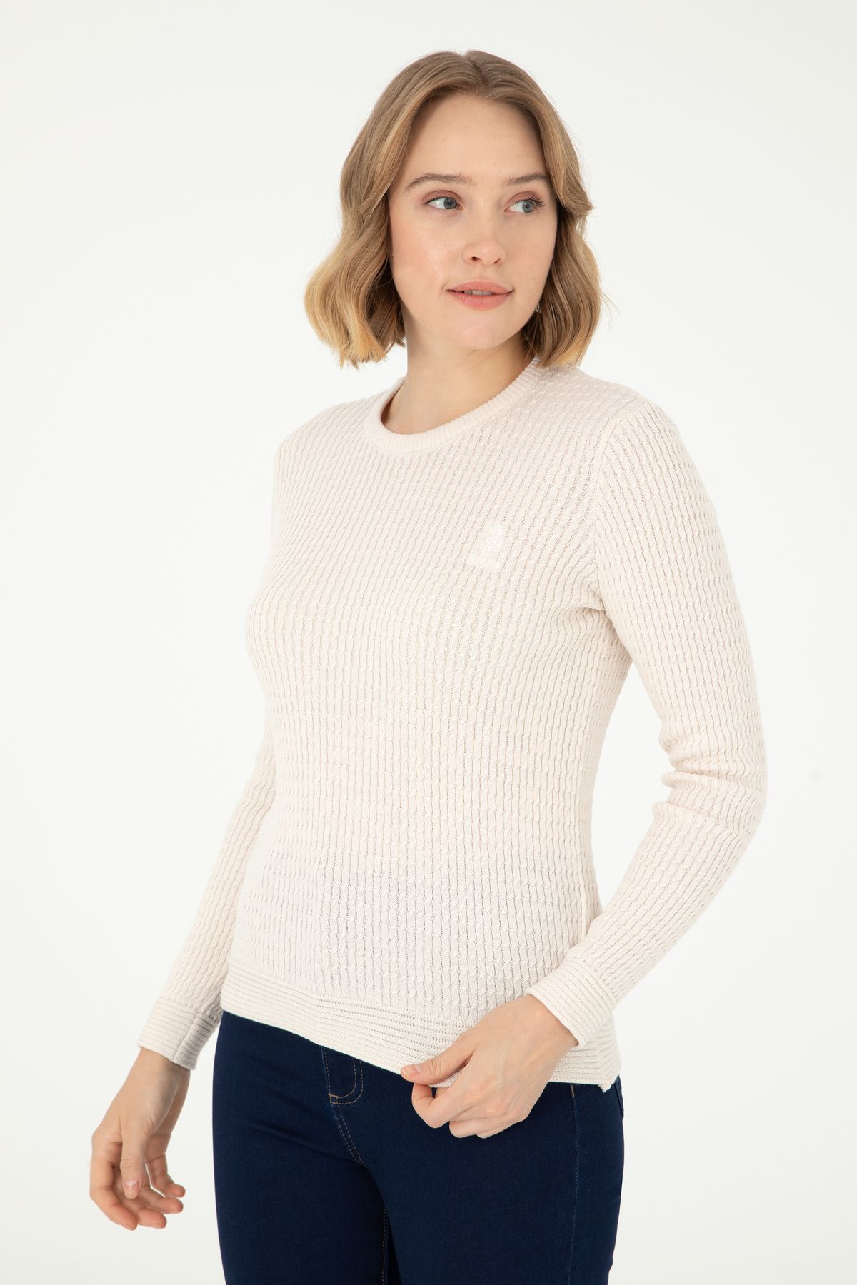 U.S. Polo Assn.-Women's Cream Crew Neck Basic Sweater 7