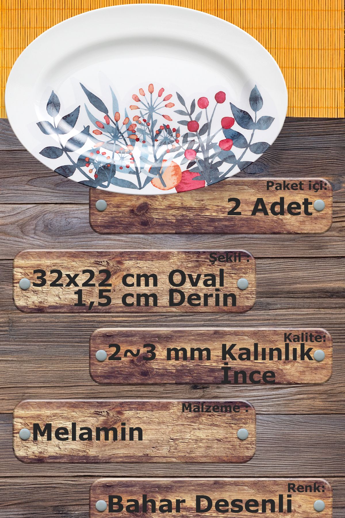 nazen-Mimhome Kayak 32cm Denim Cherry Plate:Summer Home Garden Picnic Serving: Salad, Medium Presentation 2