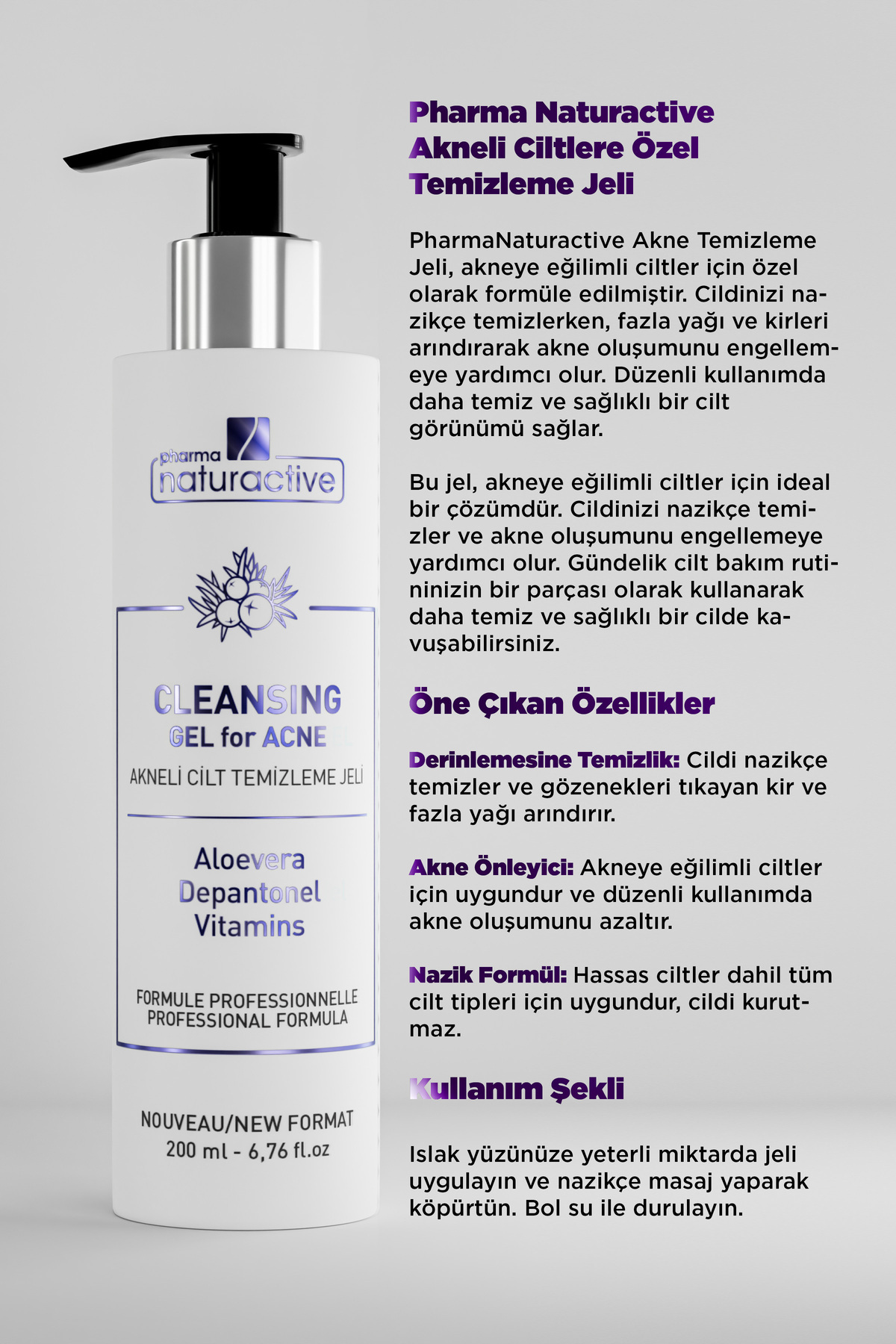 Pharma Naturactive, Akneli Ciltler Için Temizleme Jeli, 200 ml — Cilt Temizliği — تصویر 3 از 6