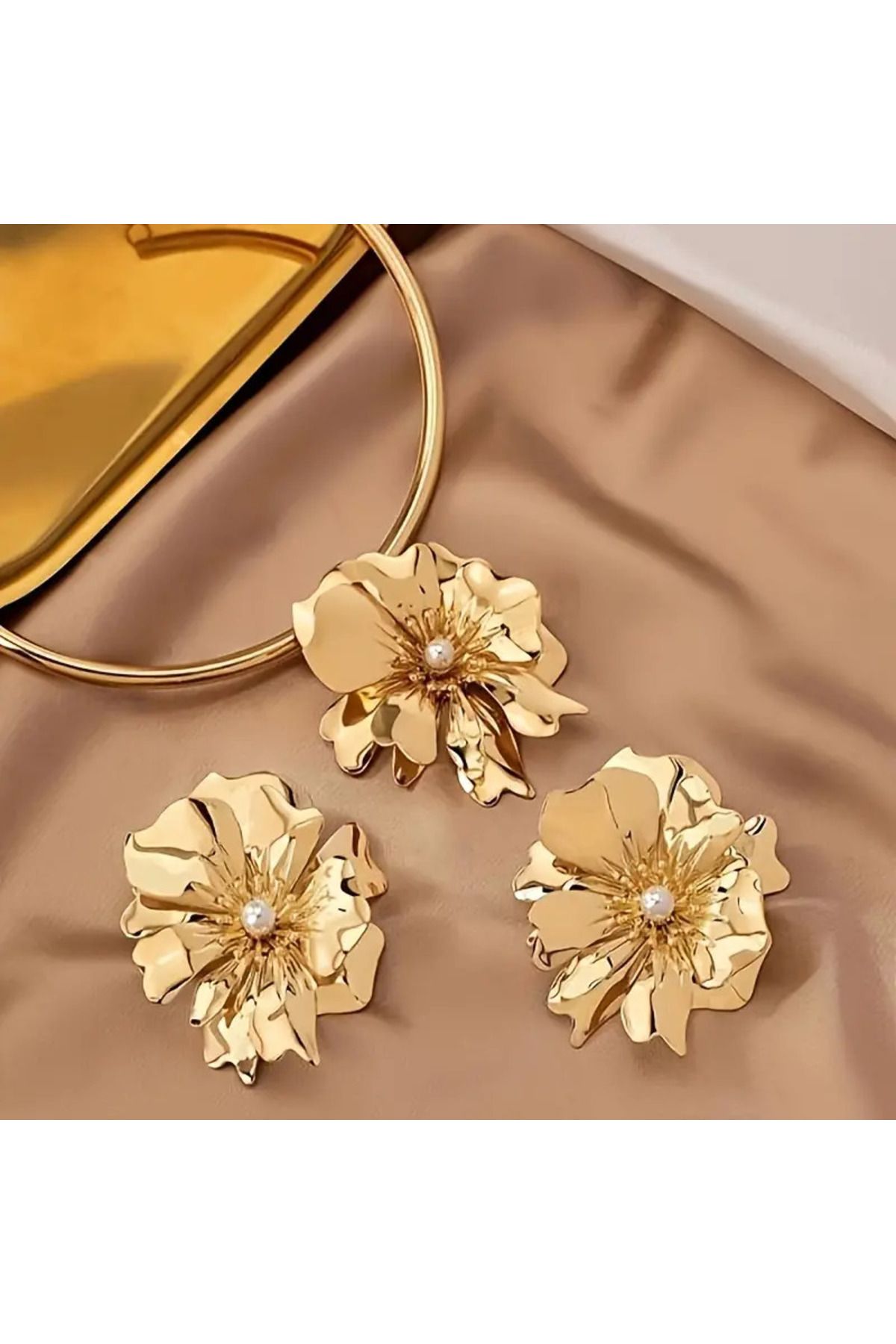 Obenimstore-Choker Rose Large Gold Jewelry Set 4