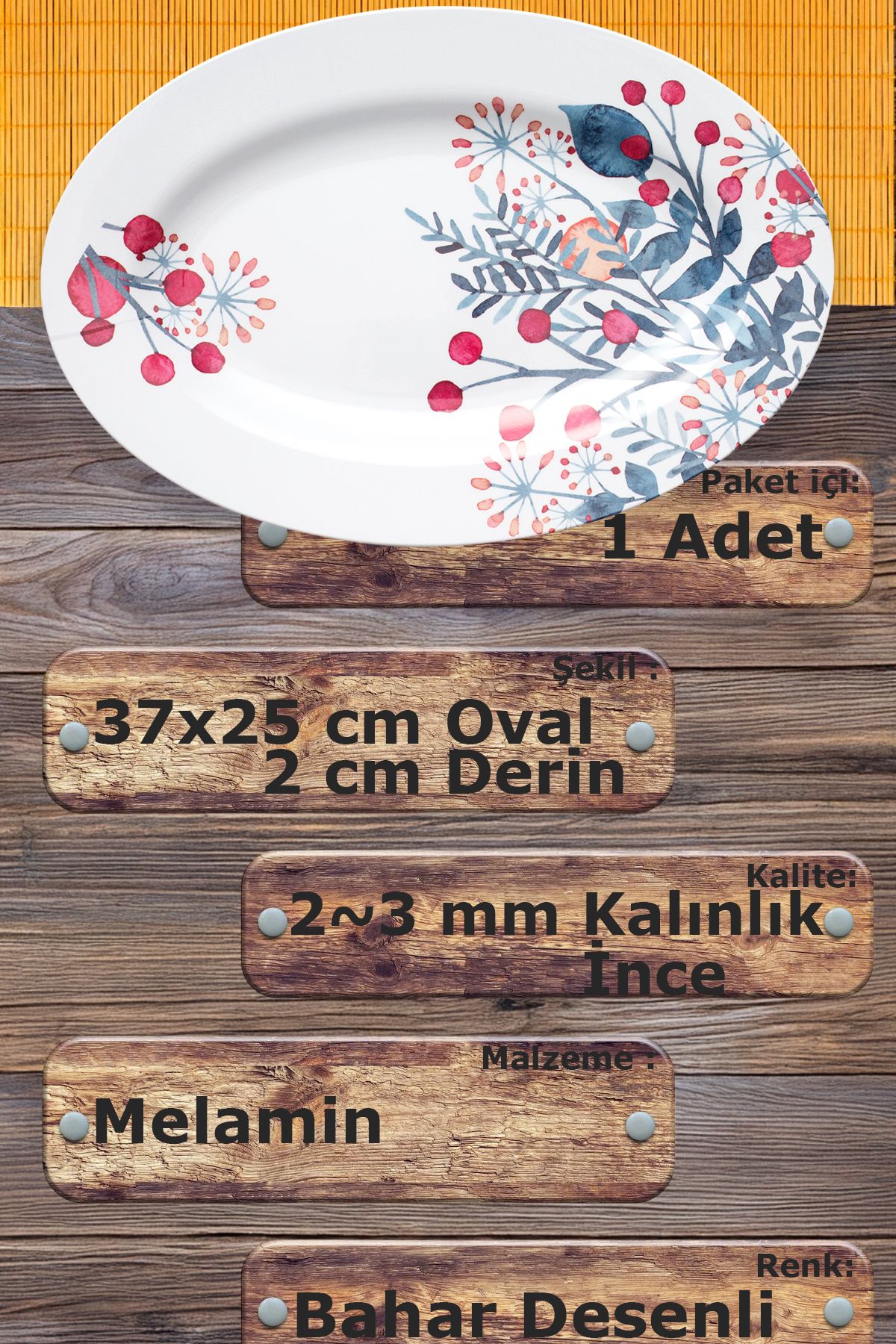 nazen-Mimhome Denim Boat - 37cm Cherry Plate: Horeca Restaurant Fish Service - Medium Salad and Fruit Presentation 3