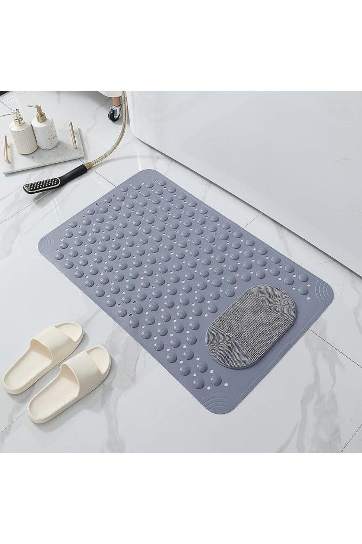 MAİN SHOP-1 Piece Grey Silicone Bath Mat - with Shower Anti-Slip and Suction Cup, Anti-Slip Base 36X69.5 cm 4