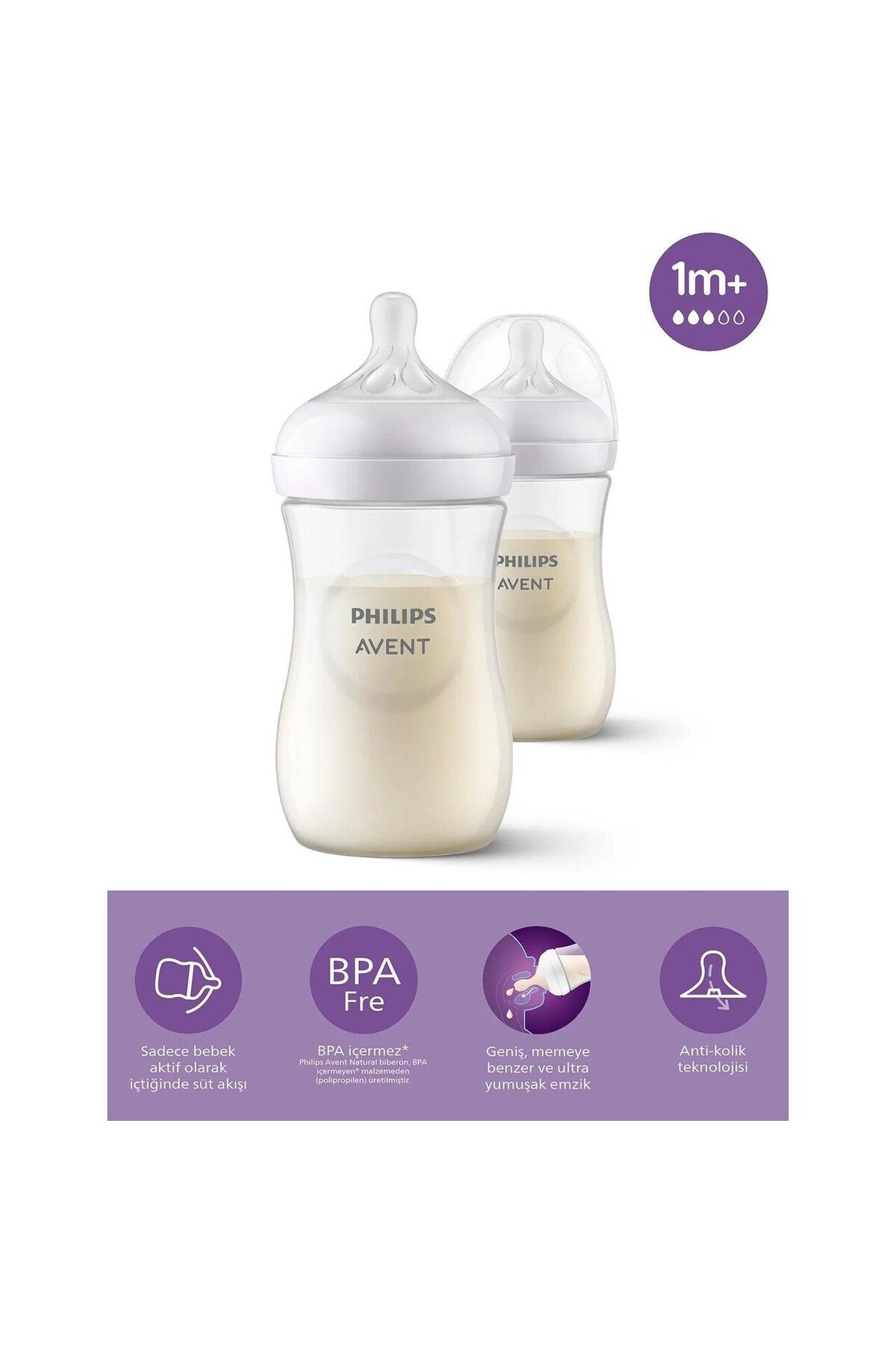 Philips Natural Response PP 2'li Biberon Seti, 1+ Ay 260ml SYC903/02