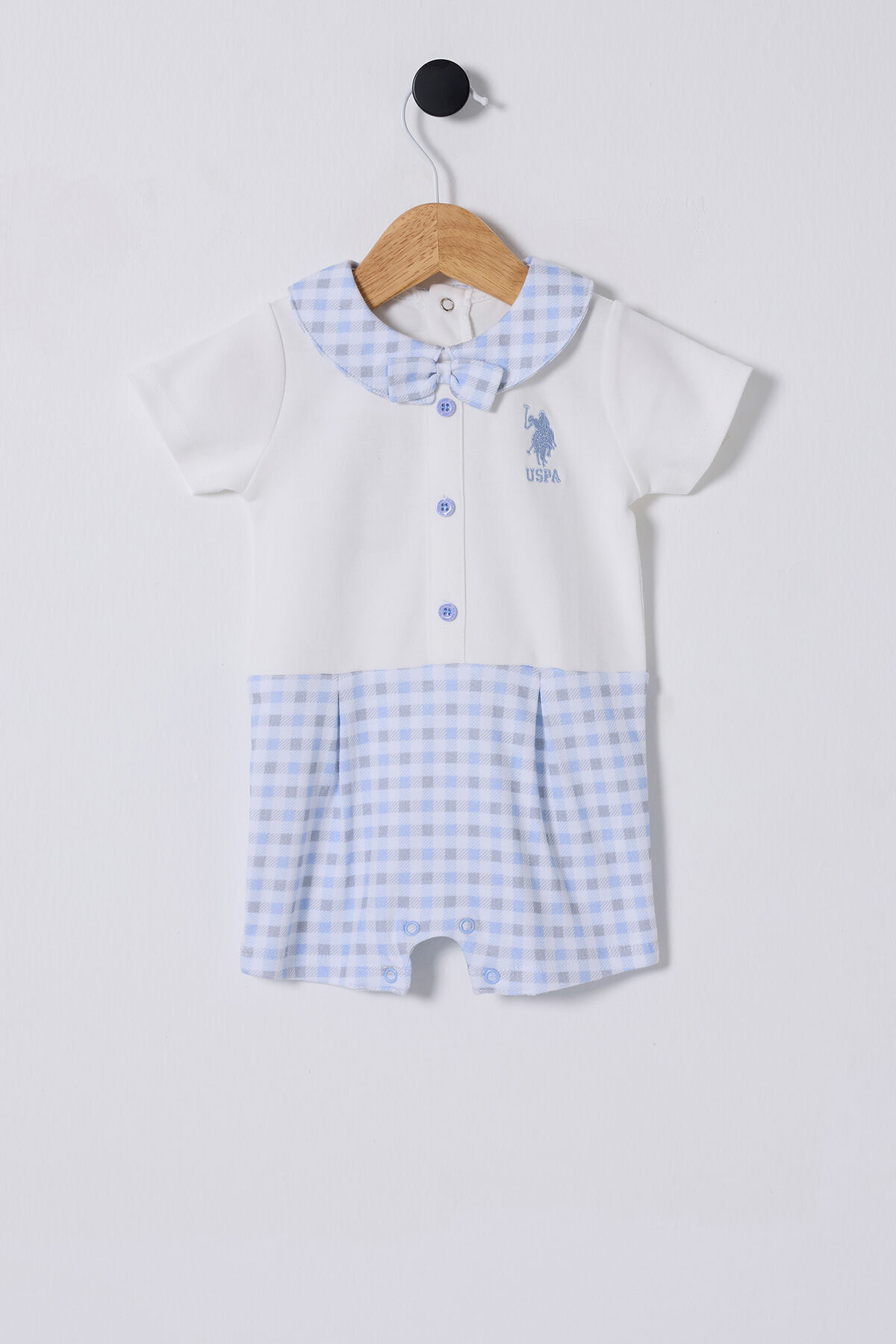 یو اس پولو سرهمی سفید نوزادی پسرانه یو اس پولو سرهمی سفید نوزادی پسرانه