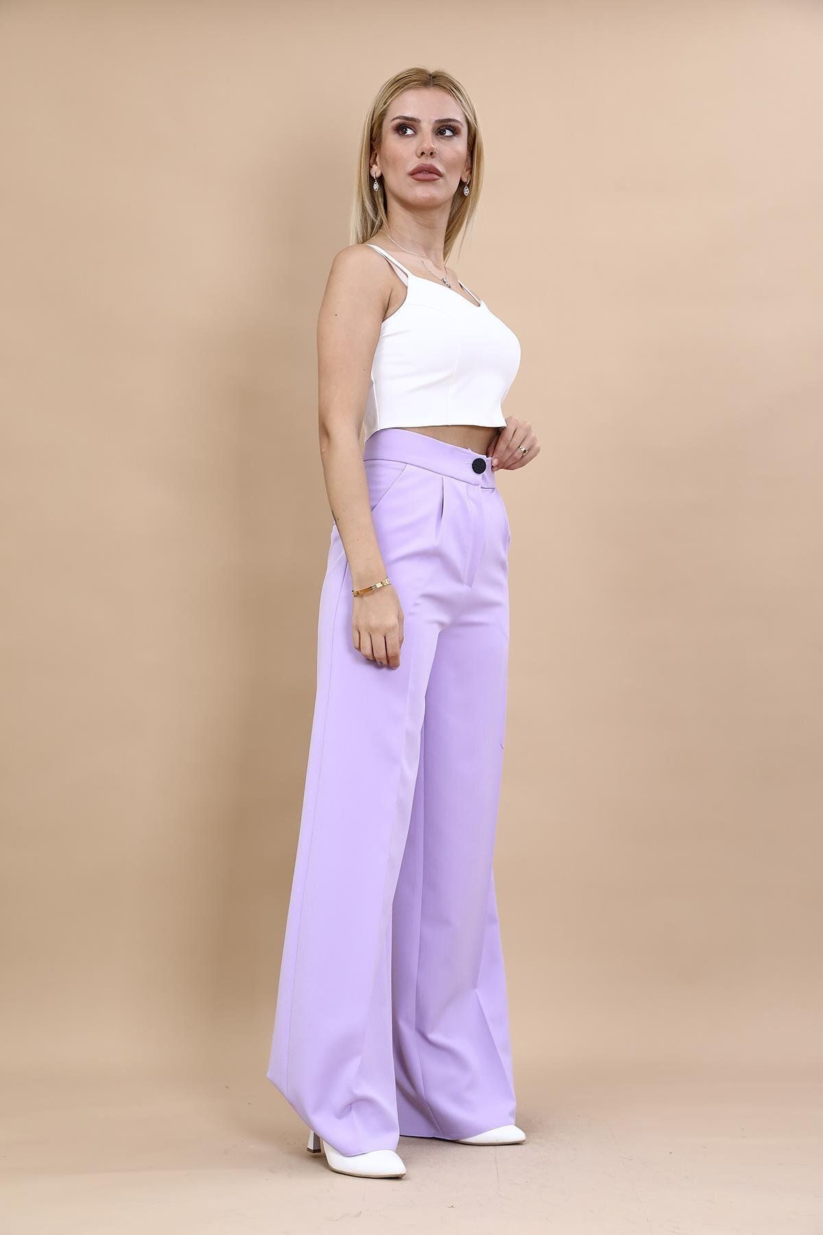 ÖNDER ÖZSOY-Țesătură cu talie înaltă și picioare largi - Pantaloni violet 3