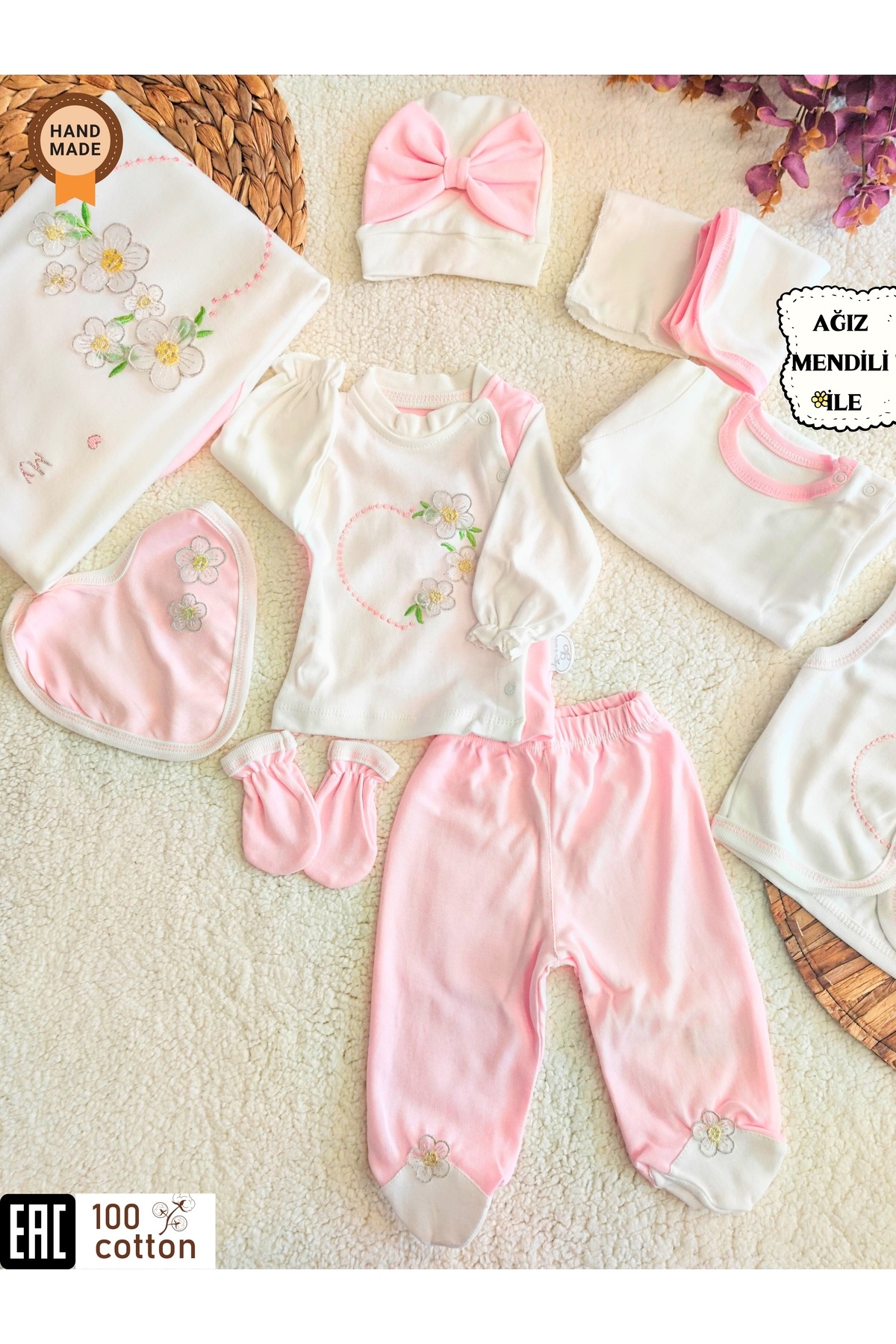 Tomuycuk-10-Piece Hospital Exit 100% Cotton Special Design Baby Girl Newborn Pink Seasonal Gift 1