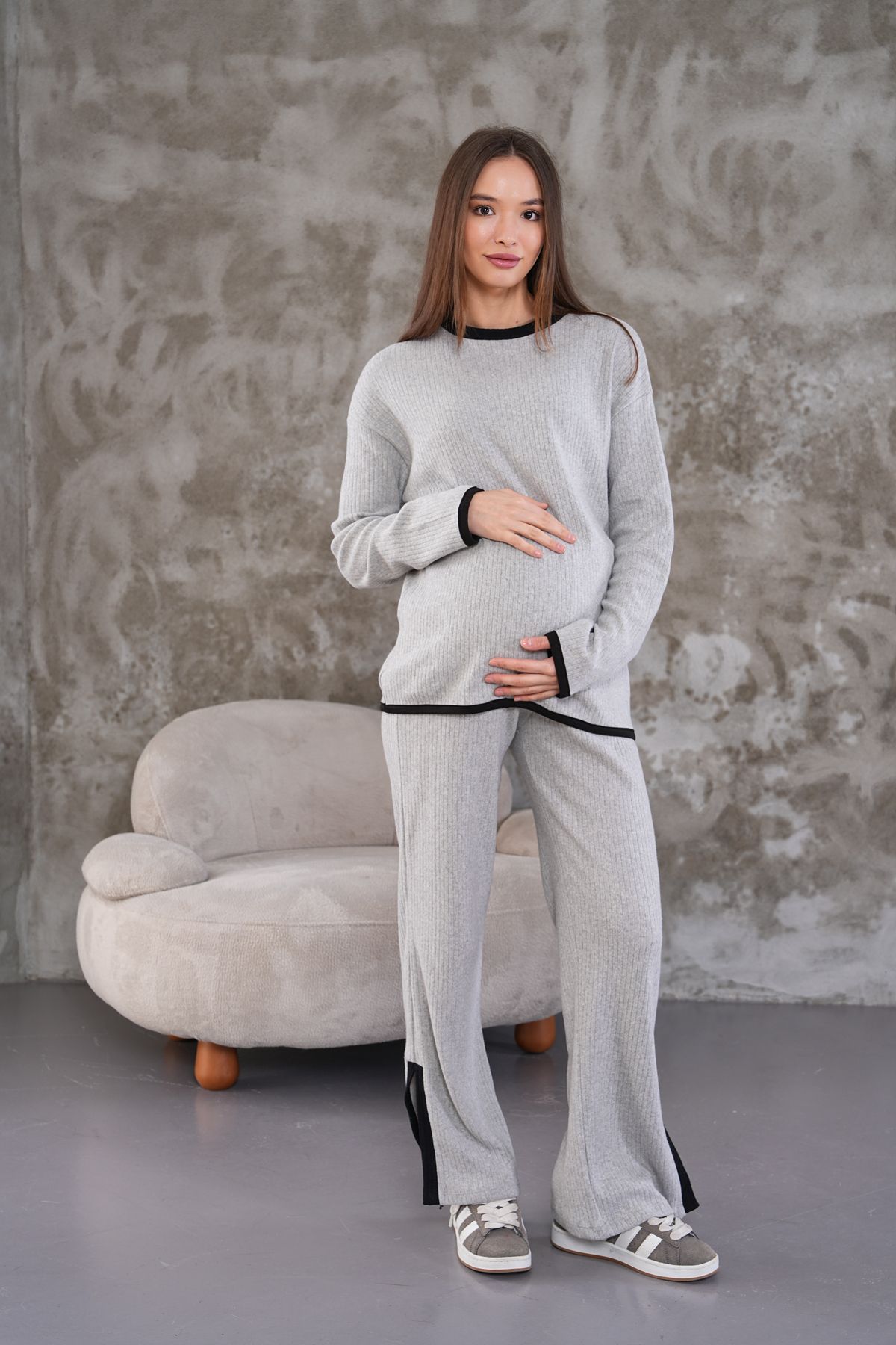 Miss Dünya Lissa-Maternity and Maternity Neck and Leg Stripe Soft Fabric Long Sleeve Tracksuit Set 3