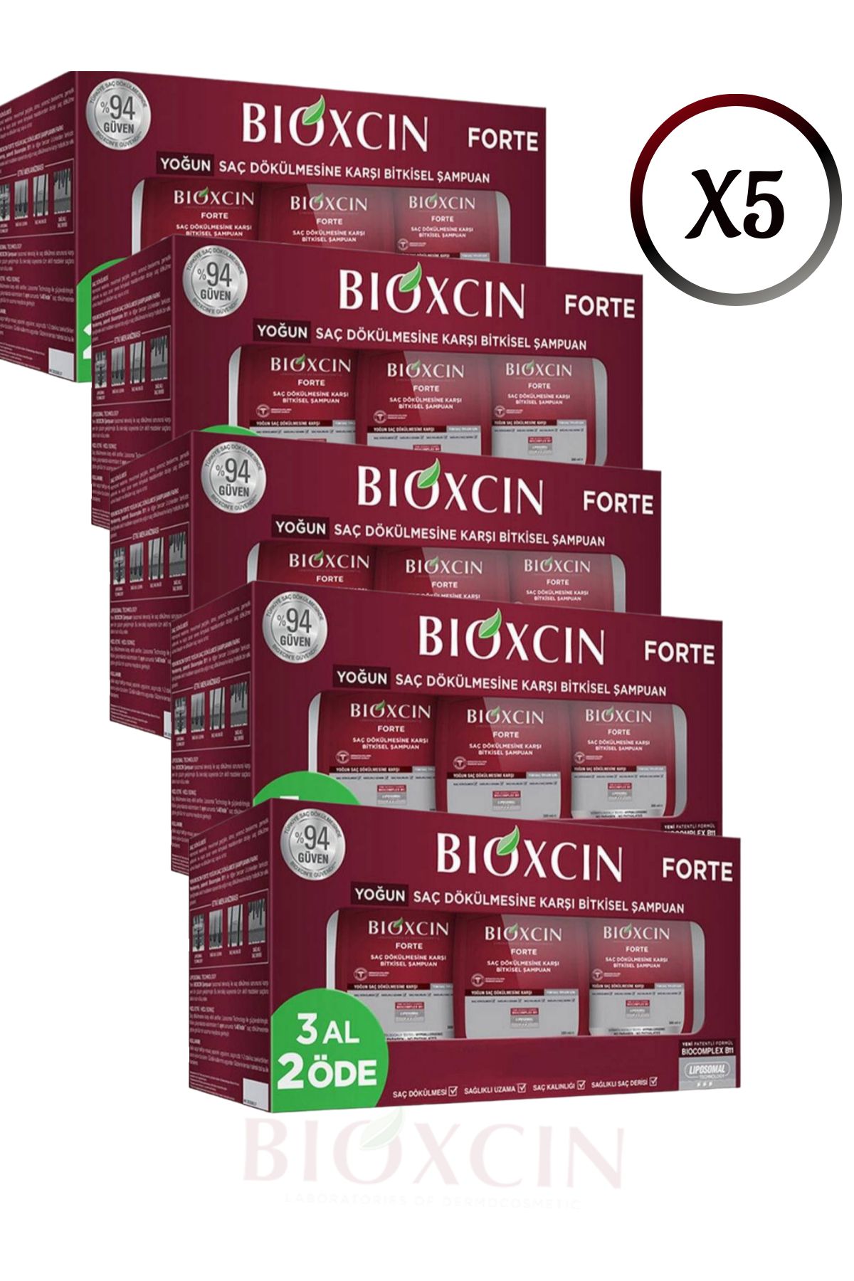 شامپو ضد ریزش فشرده فورته (برای همه انواع مو) 3x300 میلی لیتر (5 عدد) Forte Set1727 Bioxcin