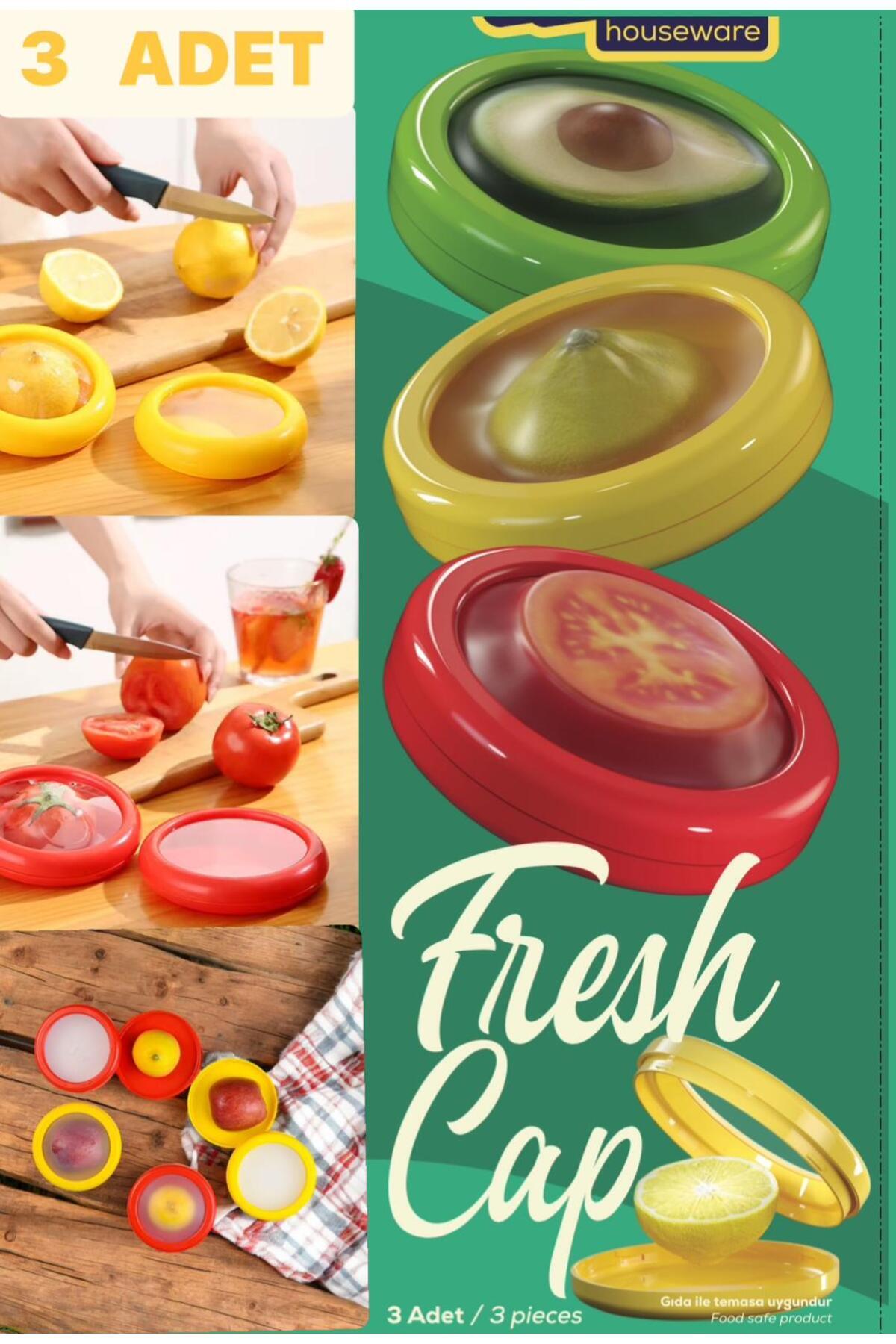 Bayev 3 Adet Fresh Cup Buzdolabı Limon Elma Tazeliğini Koruyan