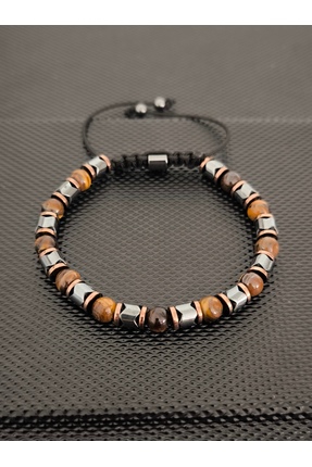 tahrastone 6 mm Kaplangözü ve Gri Zik Zak Hematit Doğaltaş Bileklik