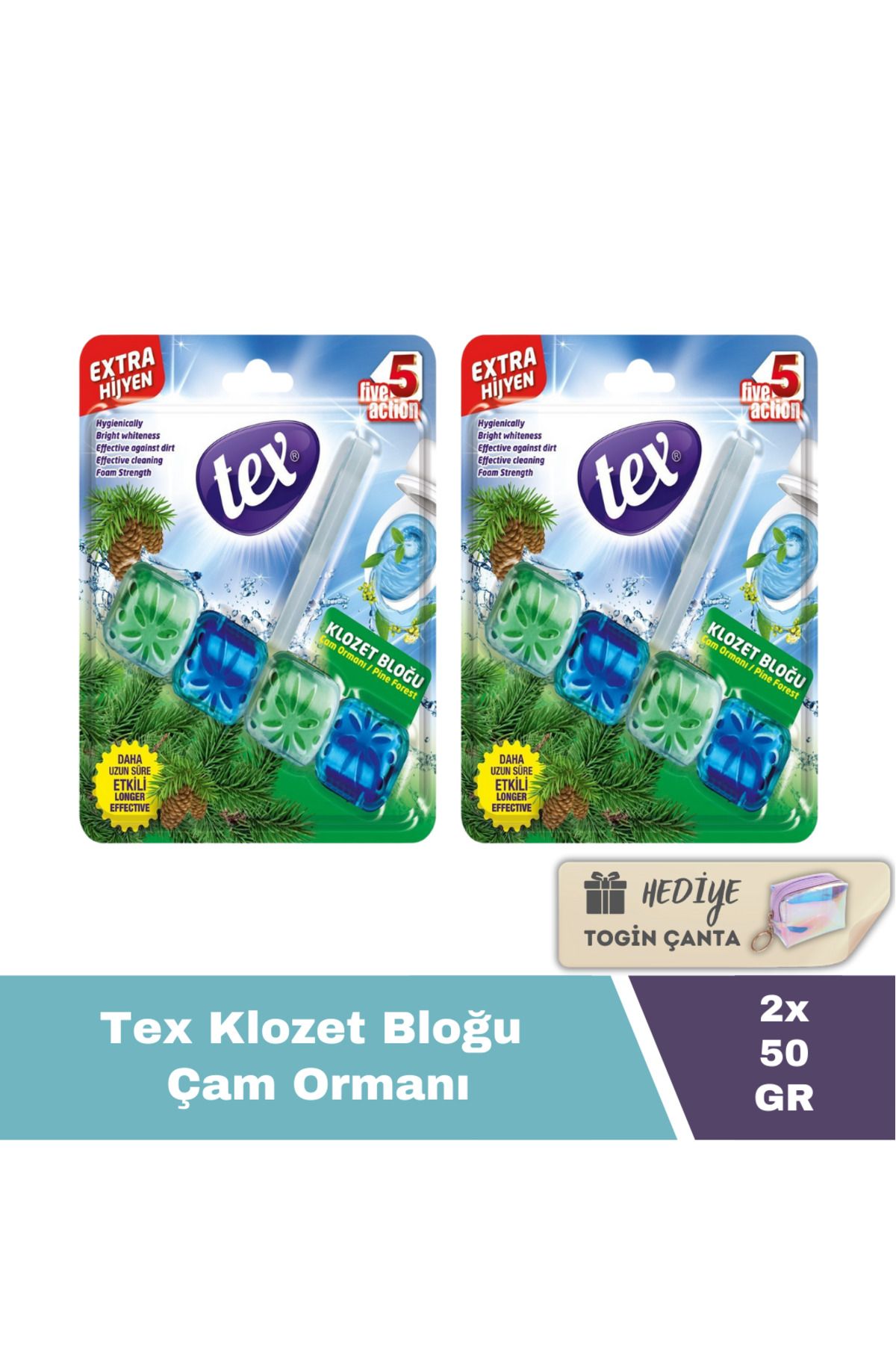 Tex Wc Klozet Bloğu Çam 50Gr X2 Adet + Hediye Togin Çanta