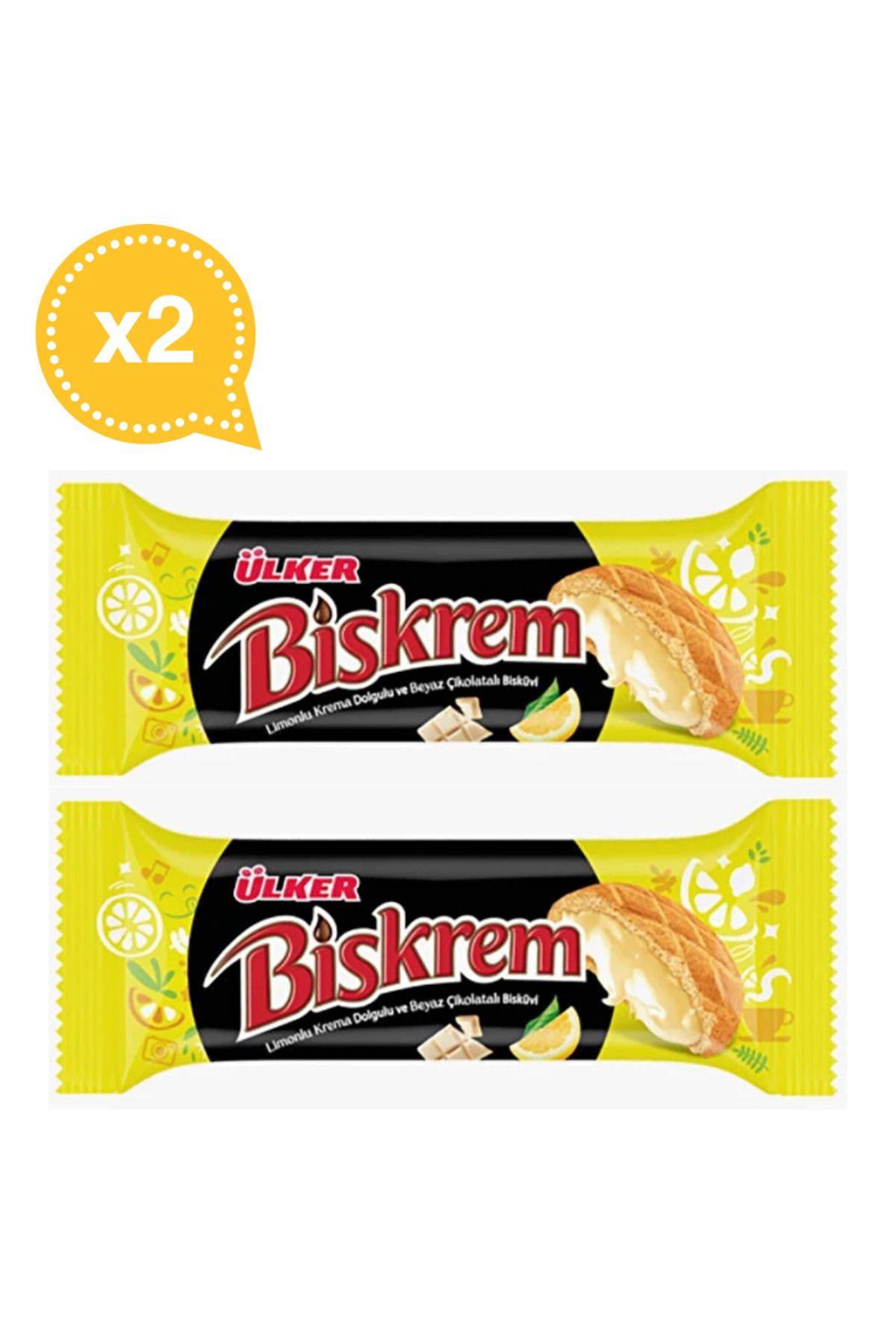 Ülker Ülker Biskrem Limonlu Krema Dolgulu & Beyaz Çikolatalı Bisküvi 94.5 g x 2 Paket