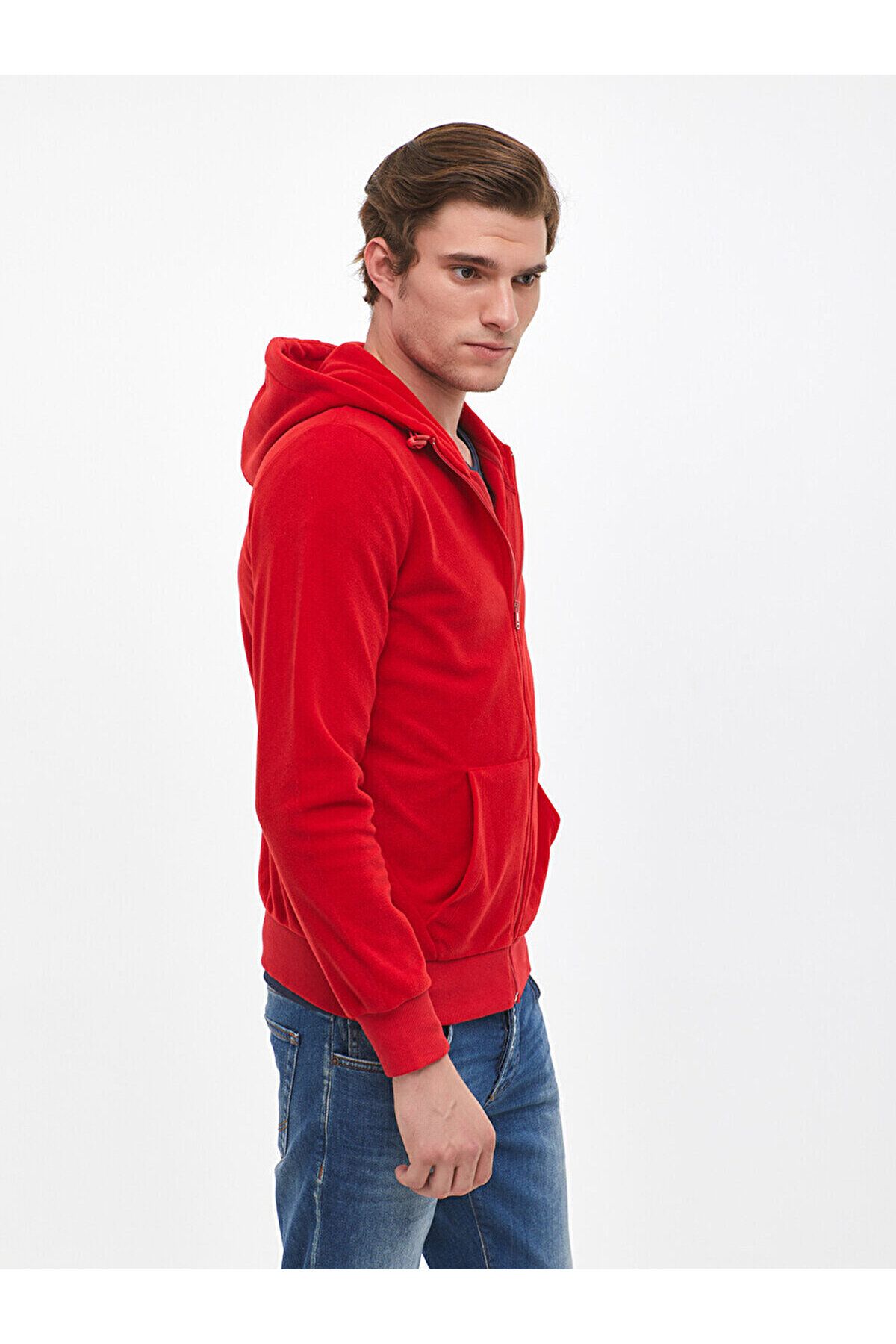 Ltb-Hooded Zipper Fleece Red Cardigan 6