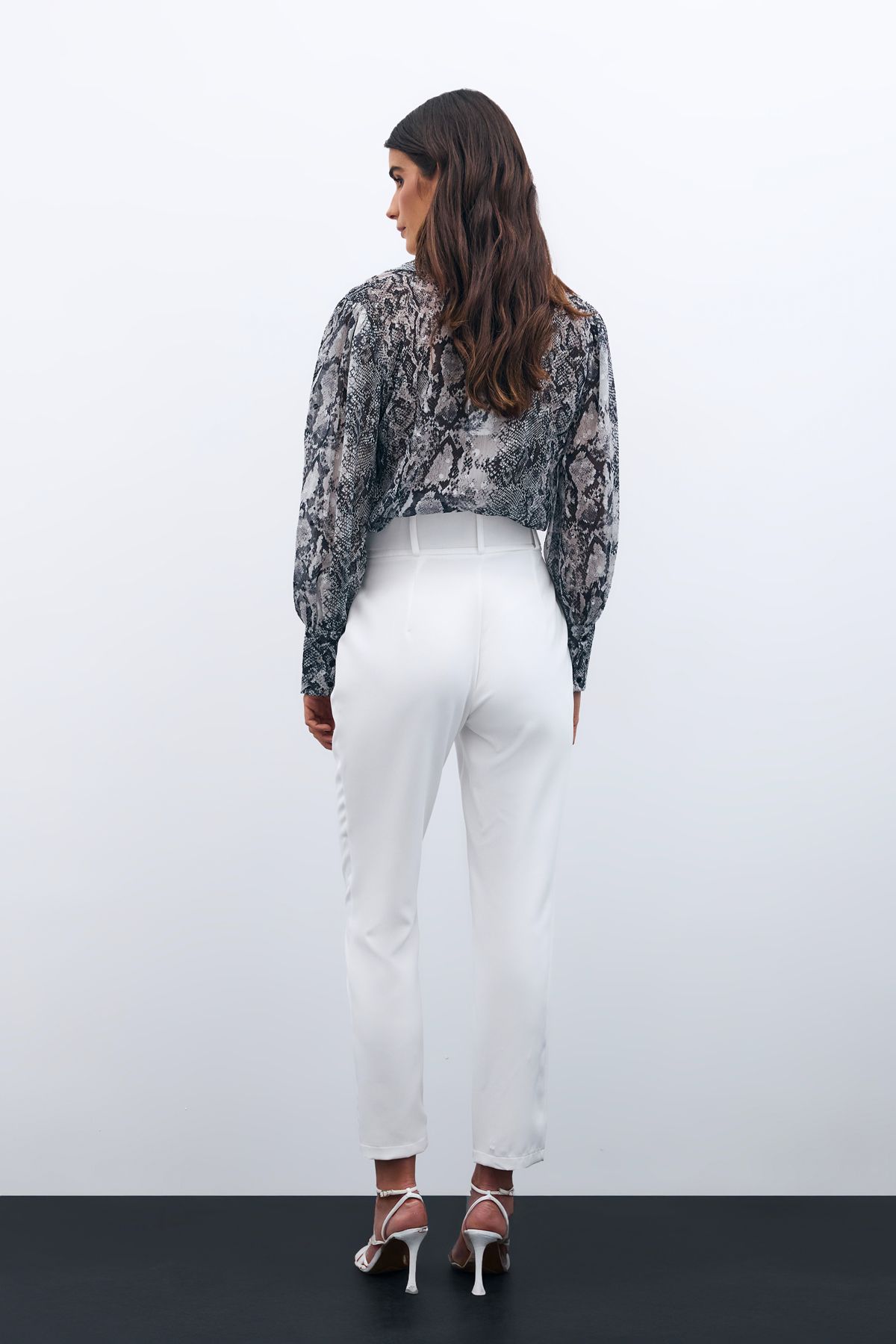 Sateen-Pantaloni cu brâu cu talie înaltă - EKRU 6