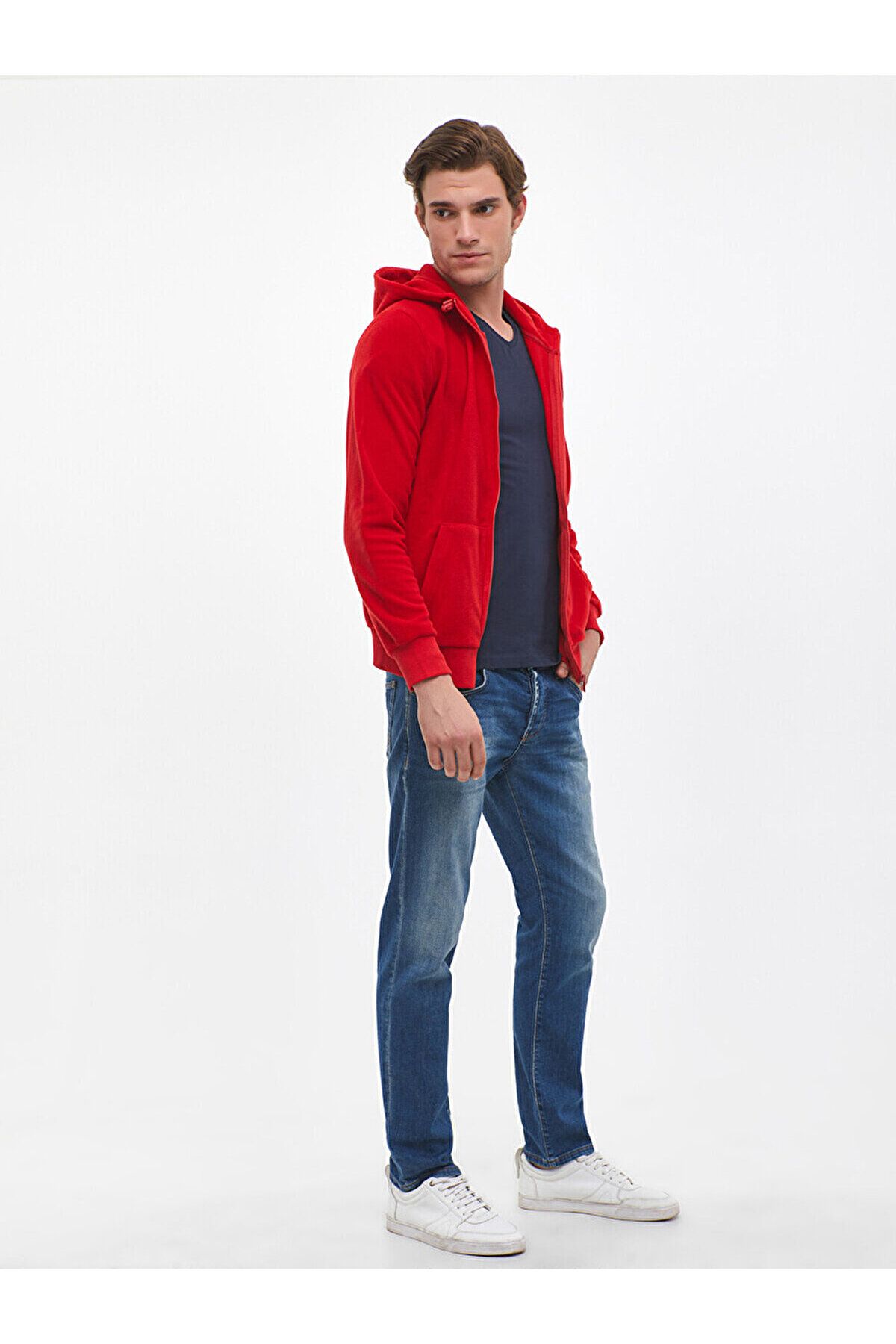 Ltb-Hooded Zipper Fleece Red Cardigan 4