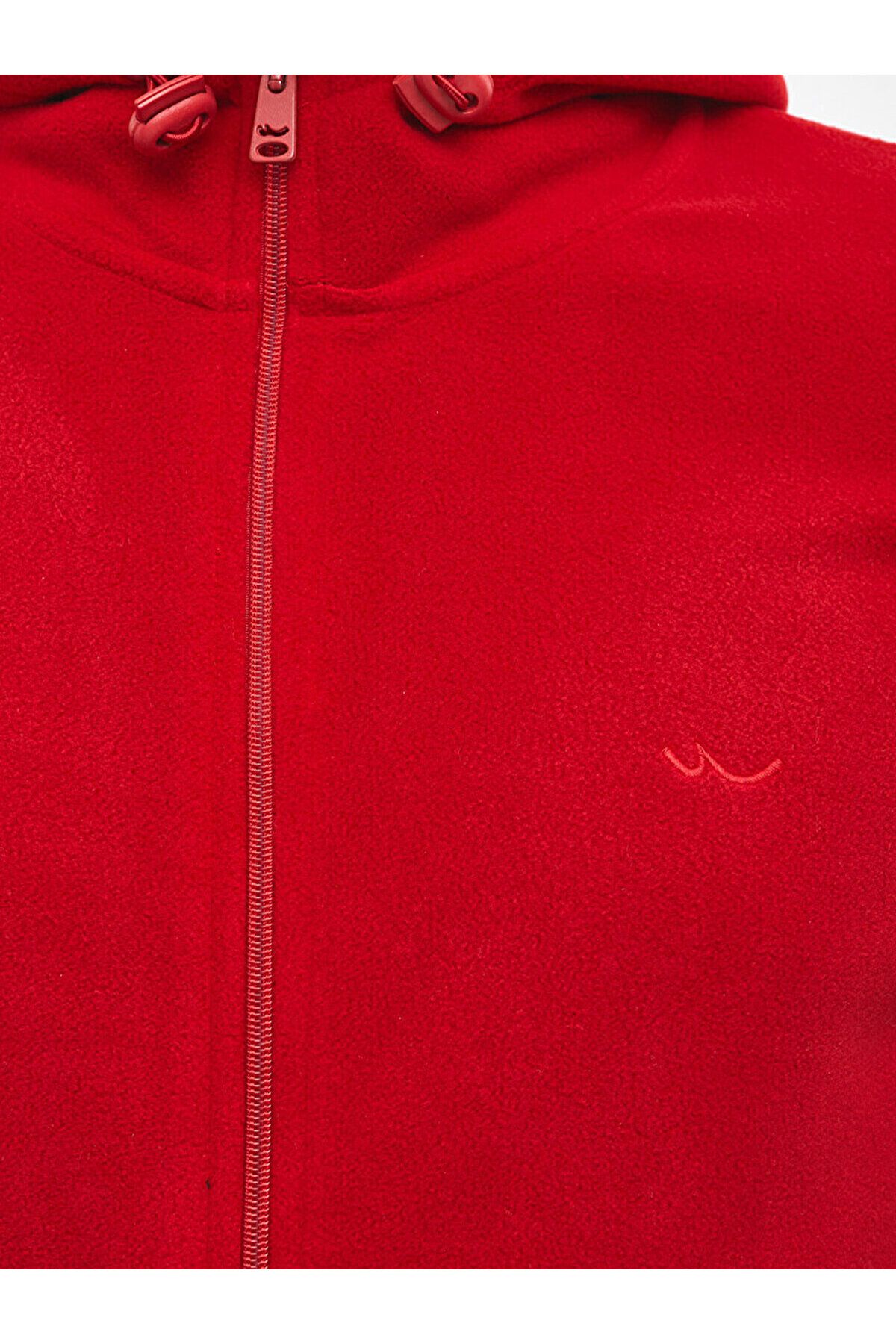 Ltb-Hooded Zipper Fleece Red Cardigan 3