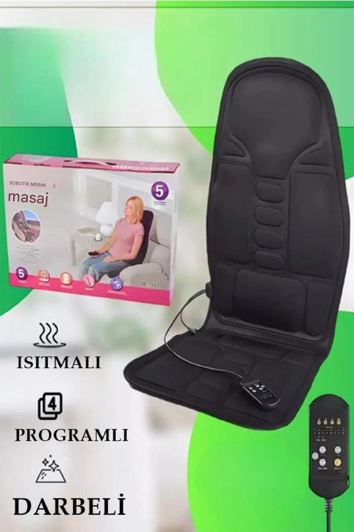 ESENLİWE Taşınabilir Titreşimli Masaj Minderi 8 Programlı Masaj Aleti Araba Ev İçin Uygun
