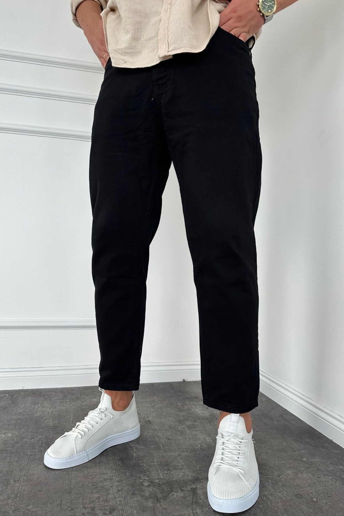 MADZEYMODA  Erkek Boyfriend Kalıp Siyah Jean Kot Pantolon KE-045 - Görsel 3