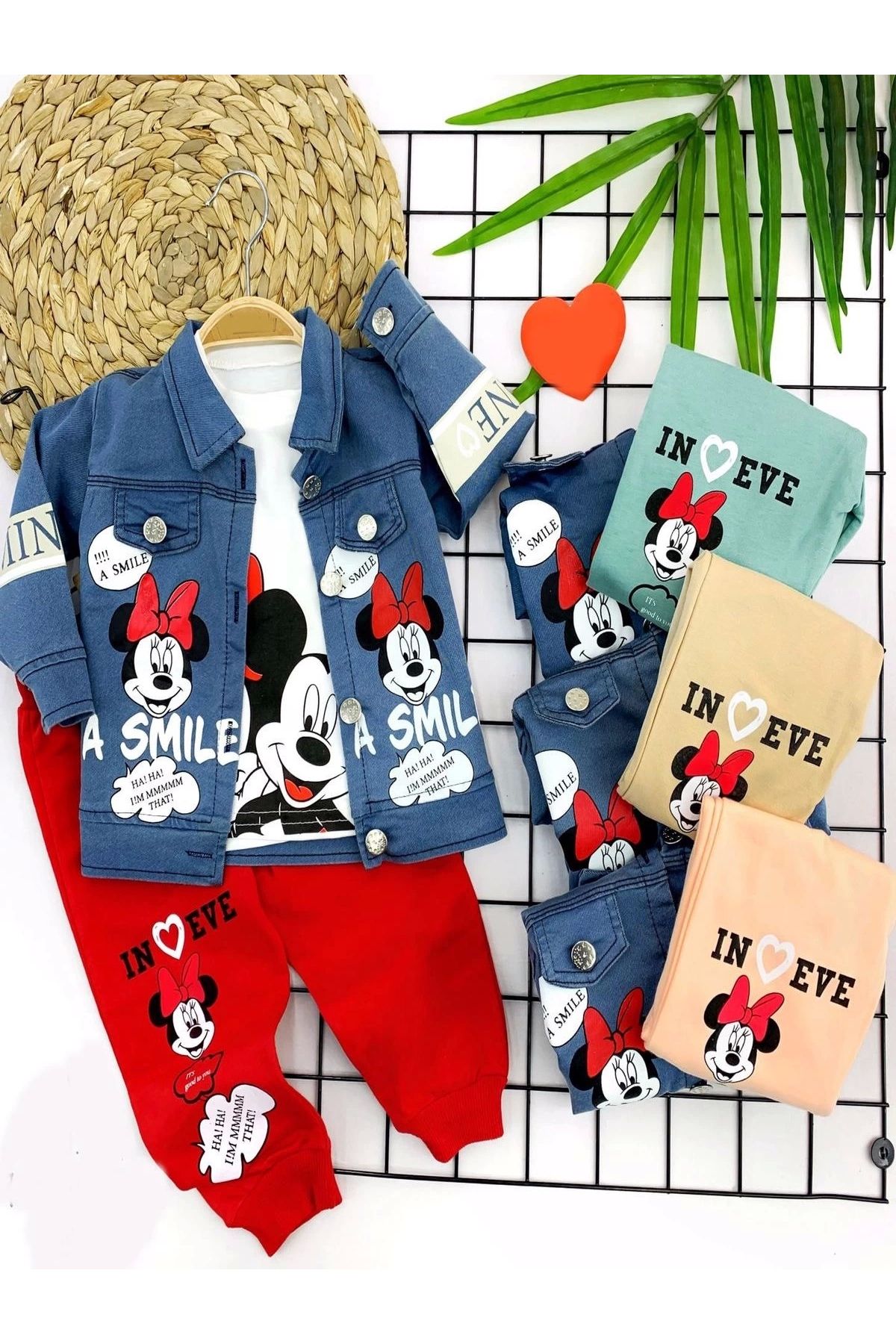 Diji Baby 9-12-18-24 Ay Kot Ceketli Mickey Baskılı 3lü Kız Bebek Takımı