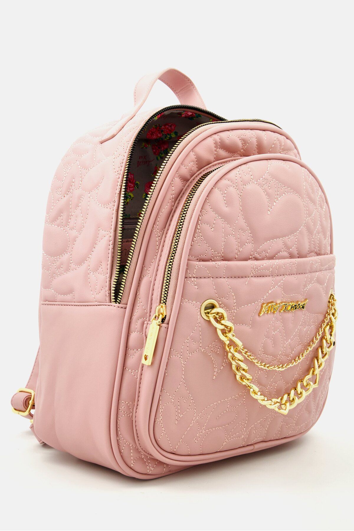 Betsey Johnson-حقيبة ظهر مبطنة للنساء، ارتفاع 33 سم × طول 24 سم × عرض 11 سم، وردية اللون 3