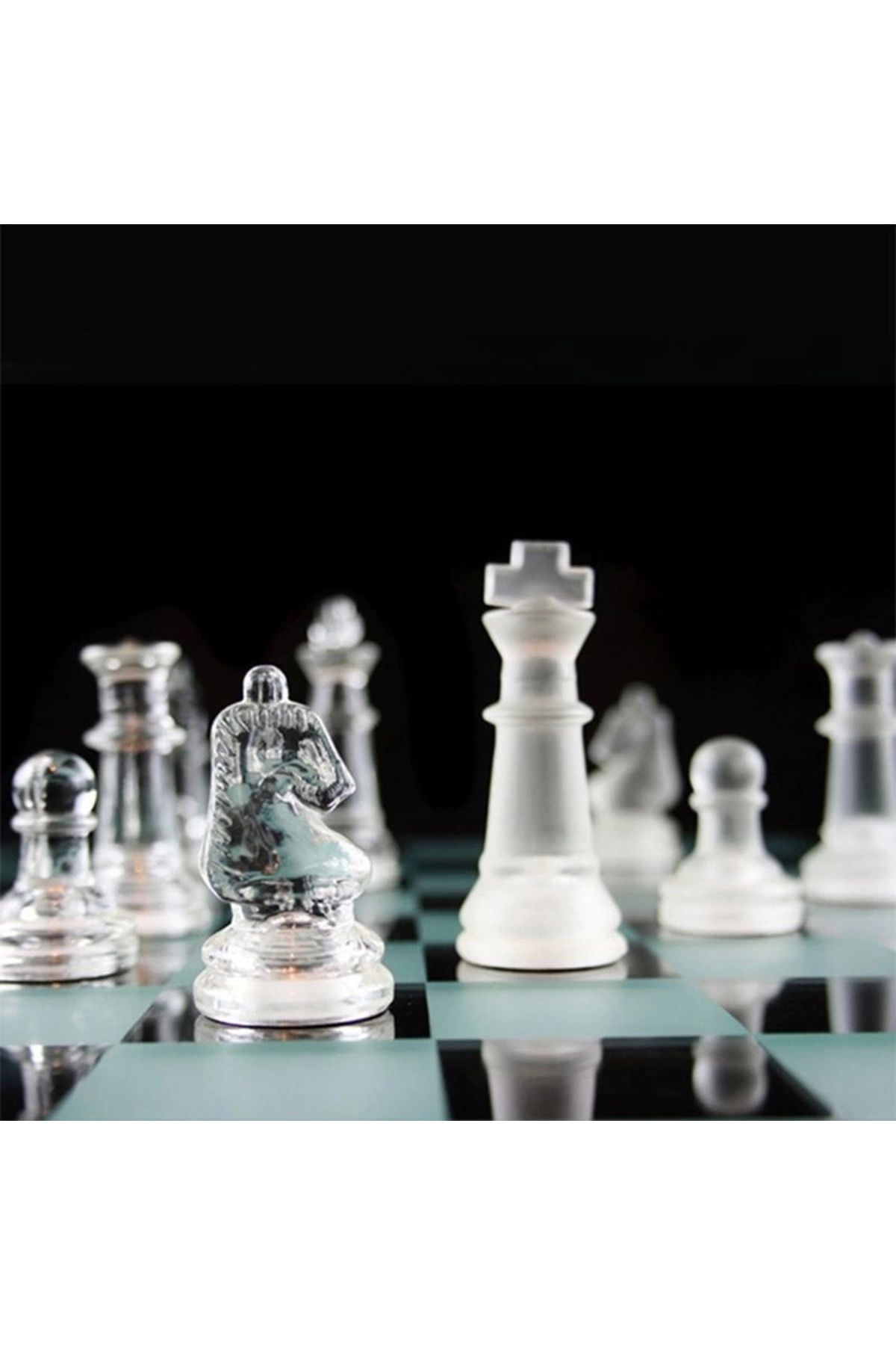 GLIMMERY Glass Chess Cam Satranç Takımı (35 Cm X 35 Cm)