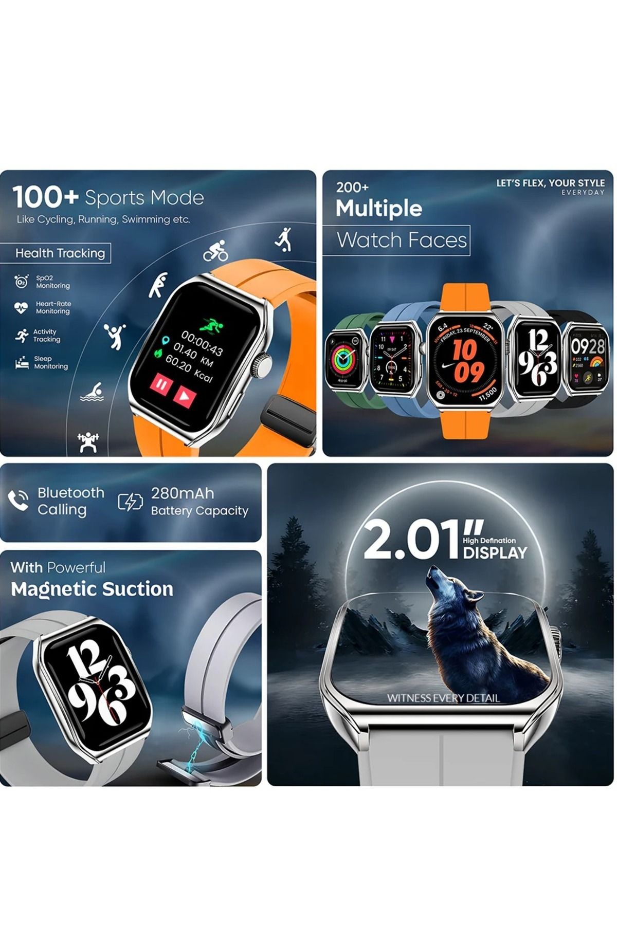 Icruze-Pronto Flex Bluetooth 5.0 Smartwatch with 2.01" HD Display, Bluetooth Calling - Orange 2