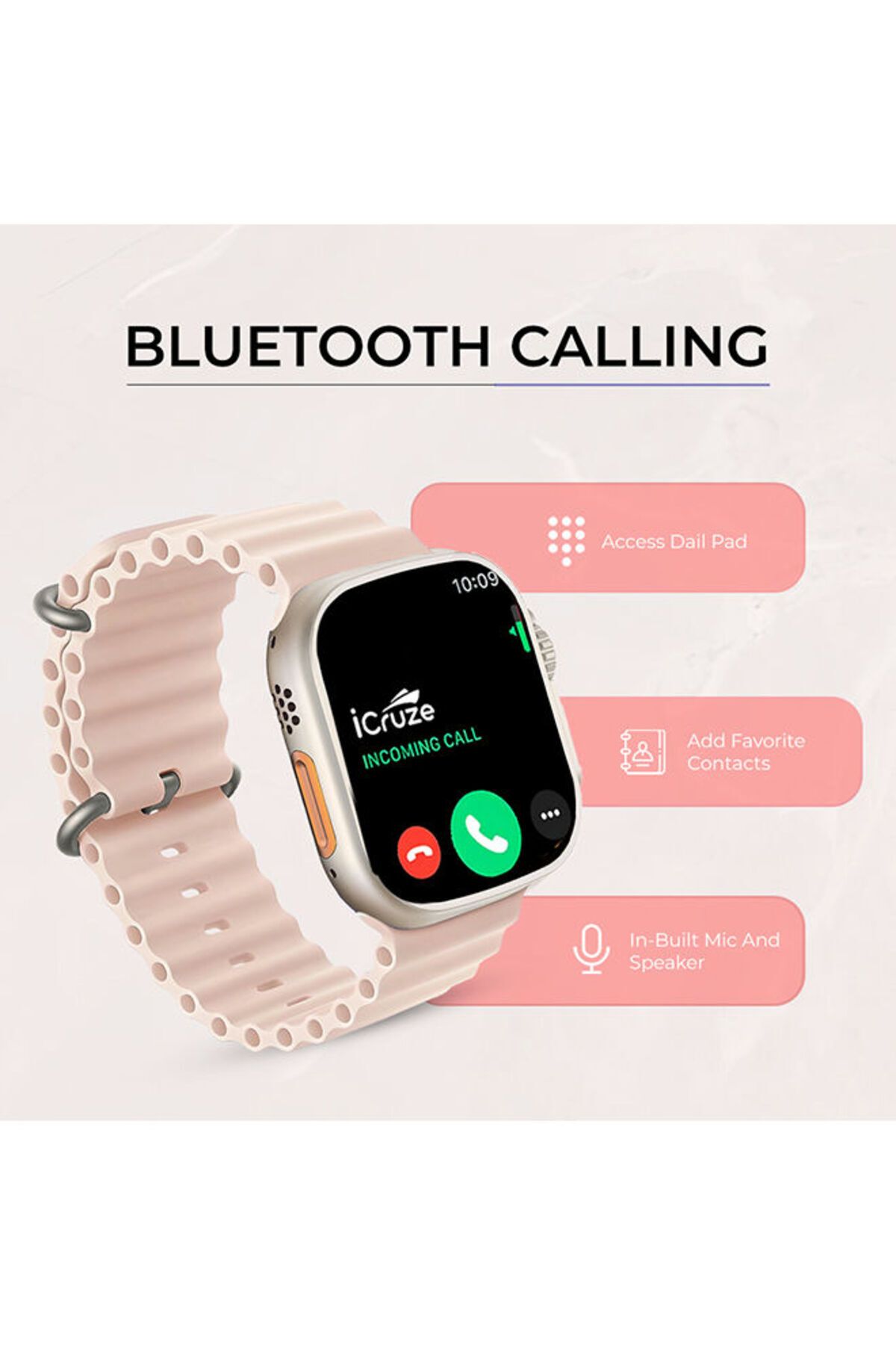 Icruze-Pronto Max Smartwatch Bluetooth Calling- 2.01’’ Inch Touch Screen,Silicon Band-Pink 5