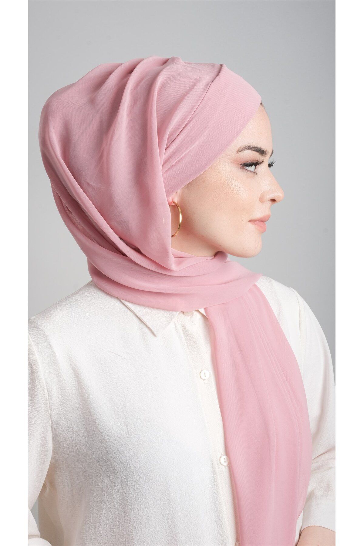 HÜRREM BONE-Powder Practical Ready-made Snap-on Bone Shawl Chiffon Self-bonded Single Banded 1453_06 2