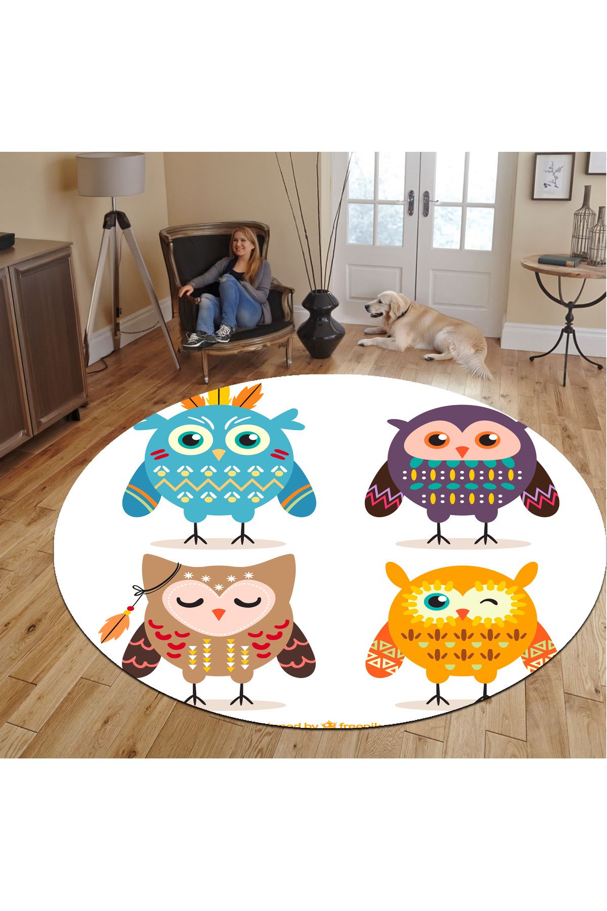 First Date Dijital Trend Yuvarlak Halı, Kaymaz Dot Taban Genç ve Oturma Odası 461