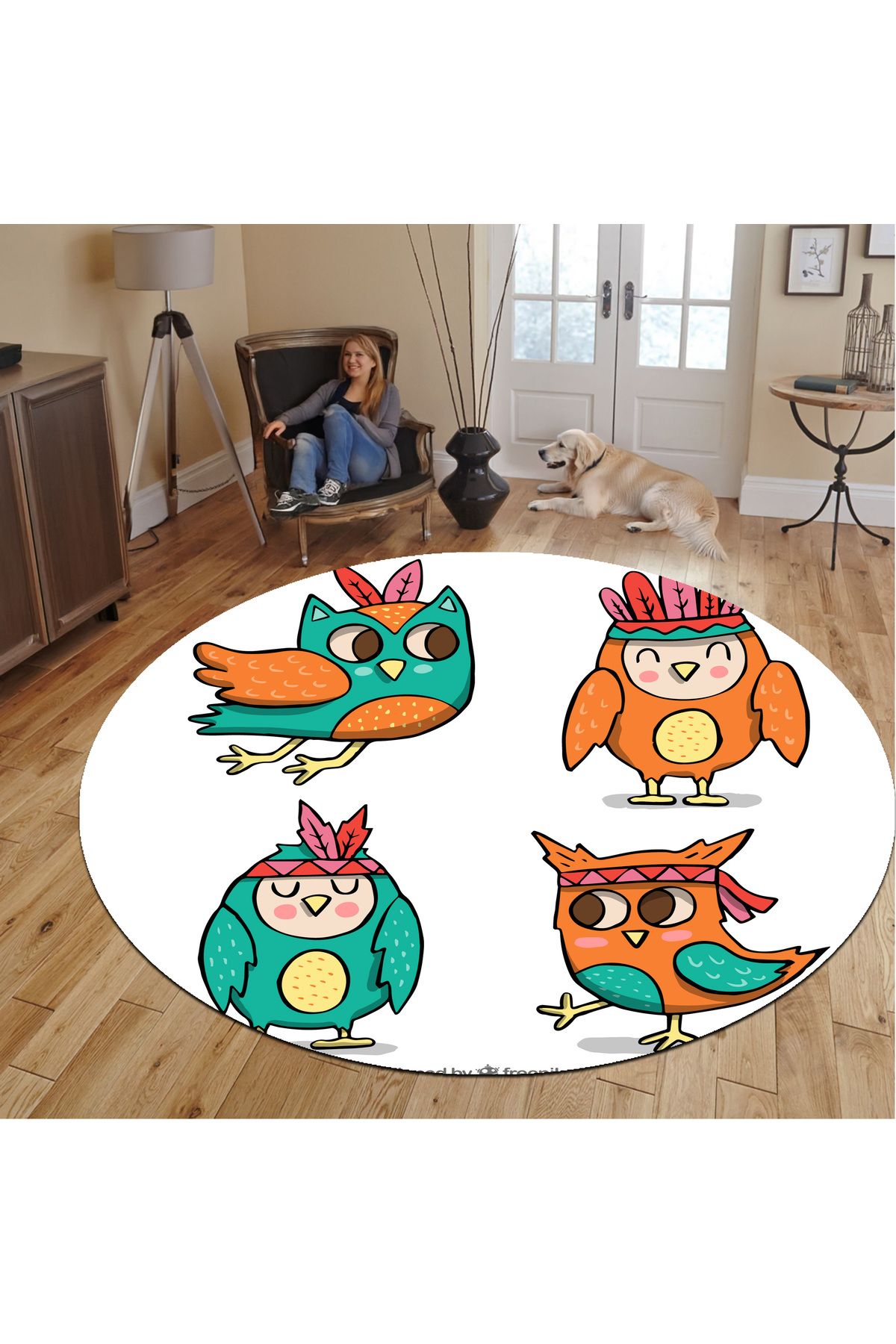 First Date Dijital Trend Yuvarlak Halı, Kaymaz Dot Taban Genç ve Oturma Odası 486