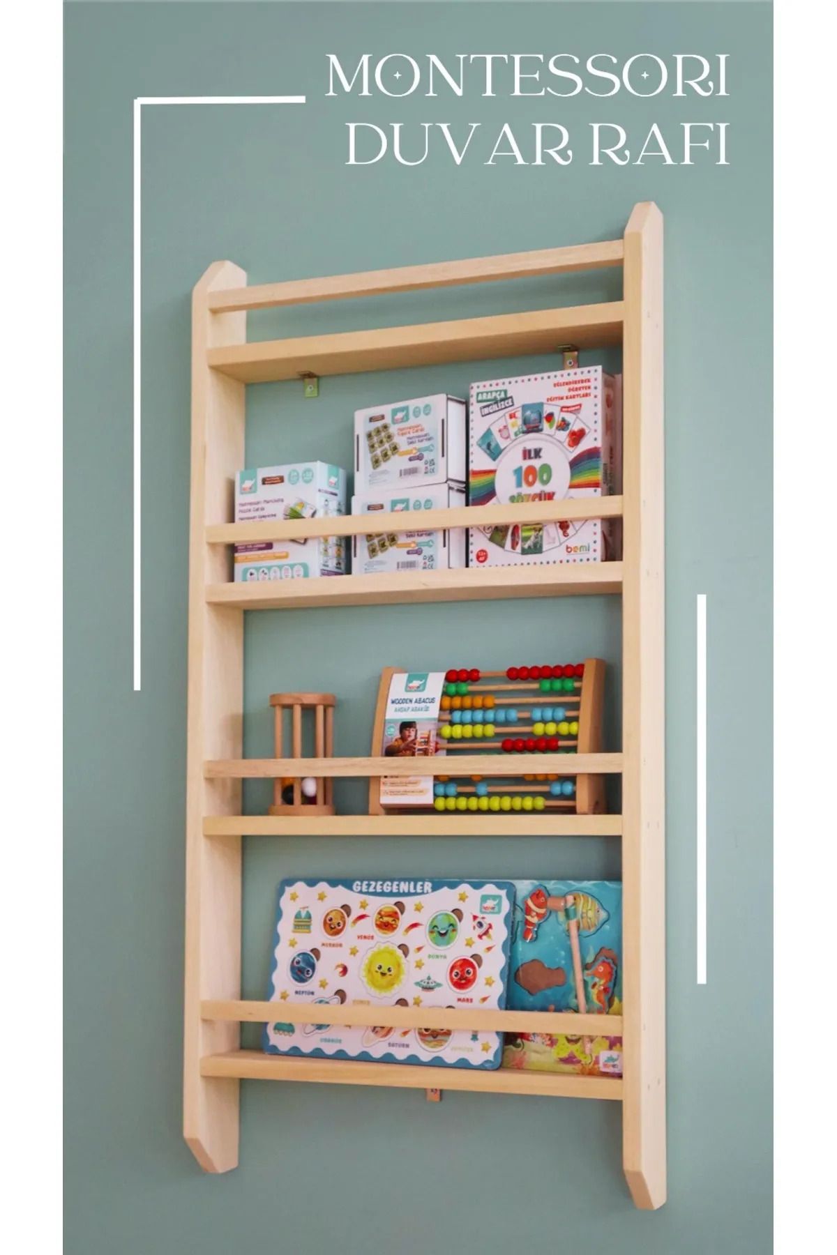 decoraid Montessori kitaplık Montessori çocuk odası kitaplığı ahşap doğal kitaplık ahşap kitaplık 100 x 50 cm