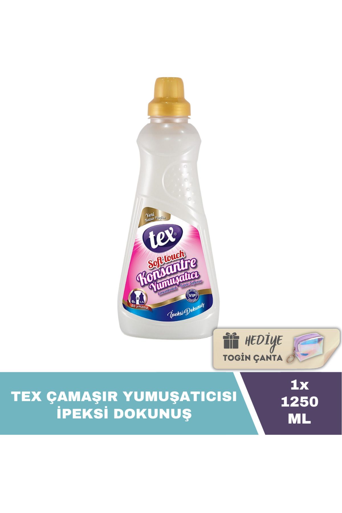 Tex Konsantre Yumuşatıcı İpeksi Dokunuş 1250 ML X1 Adet + Hediye Togin Çanta