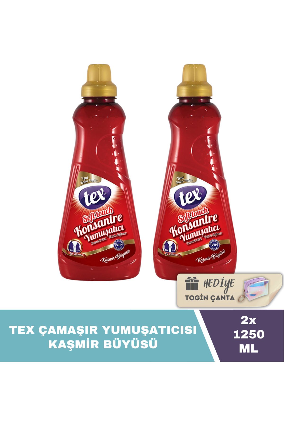 Tex Konsantre Yumuşatıcı Kaşmir Büyüsü 1250 ML X2 Adet + Hediye Togin Çanta