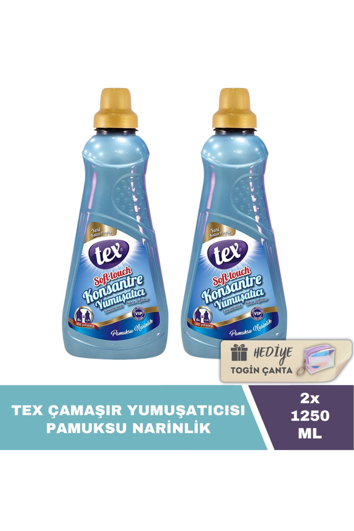 Tex Konsantre Yumuşatıcı Pamuksu Narinlik 1250 ML X2 Adet + Hediye Togin Çanta